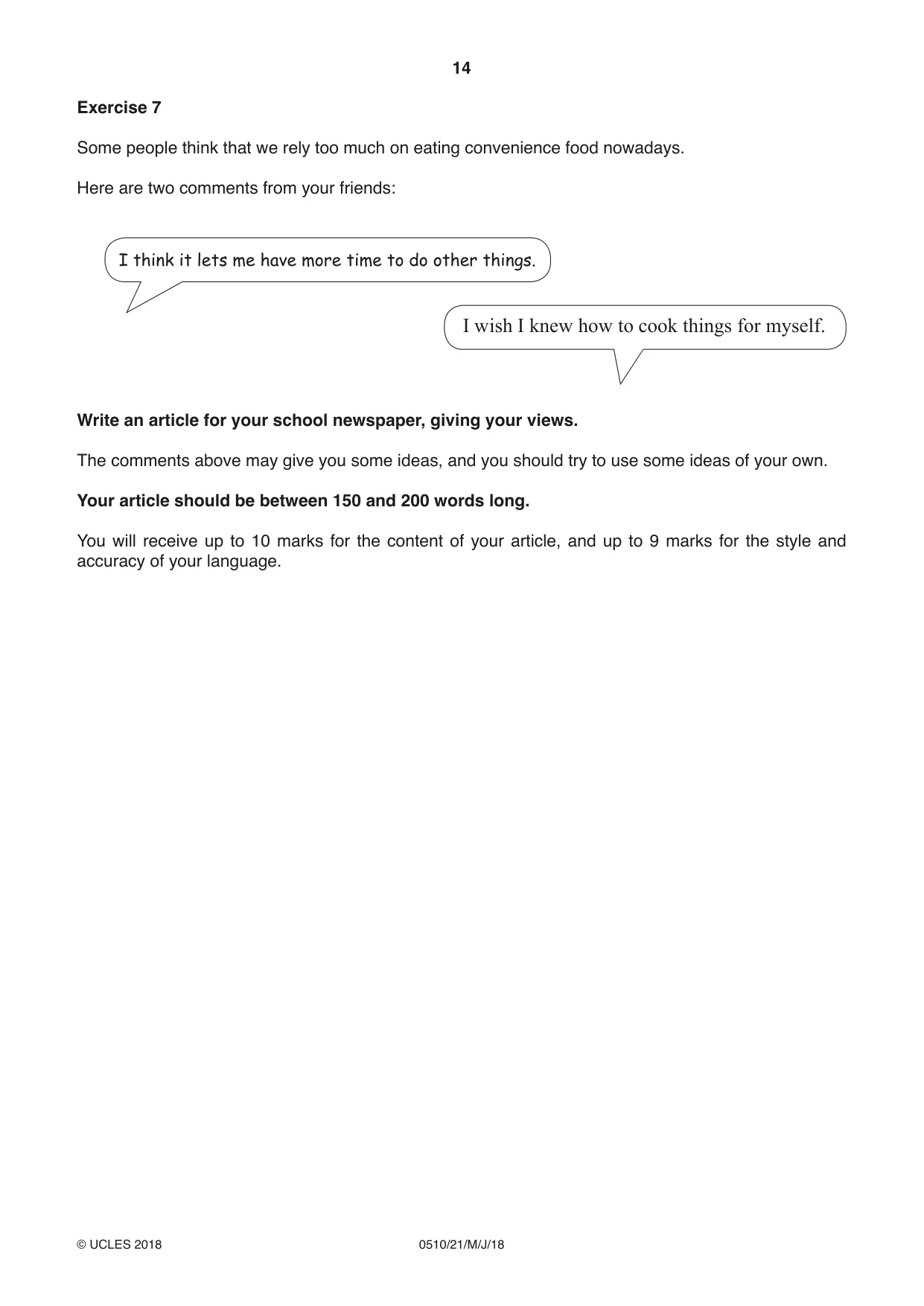 Cambridge IGCSE English - Second Language (oral endorsement) 0510 2018 May/June Paper 2 · Variant 1 question paper, page 14 of 16