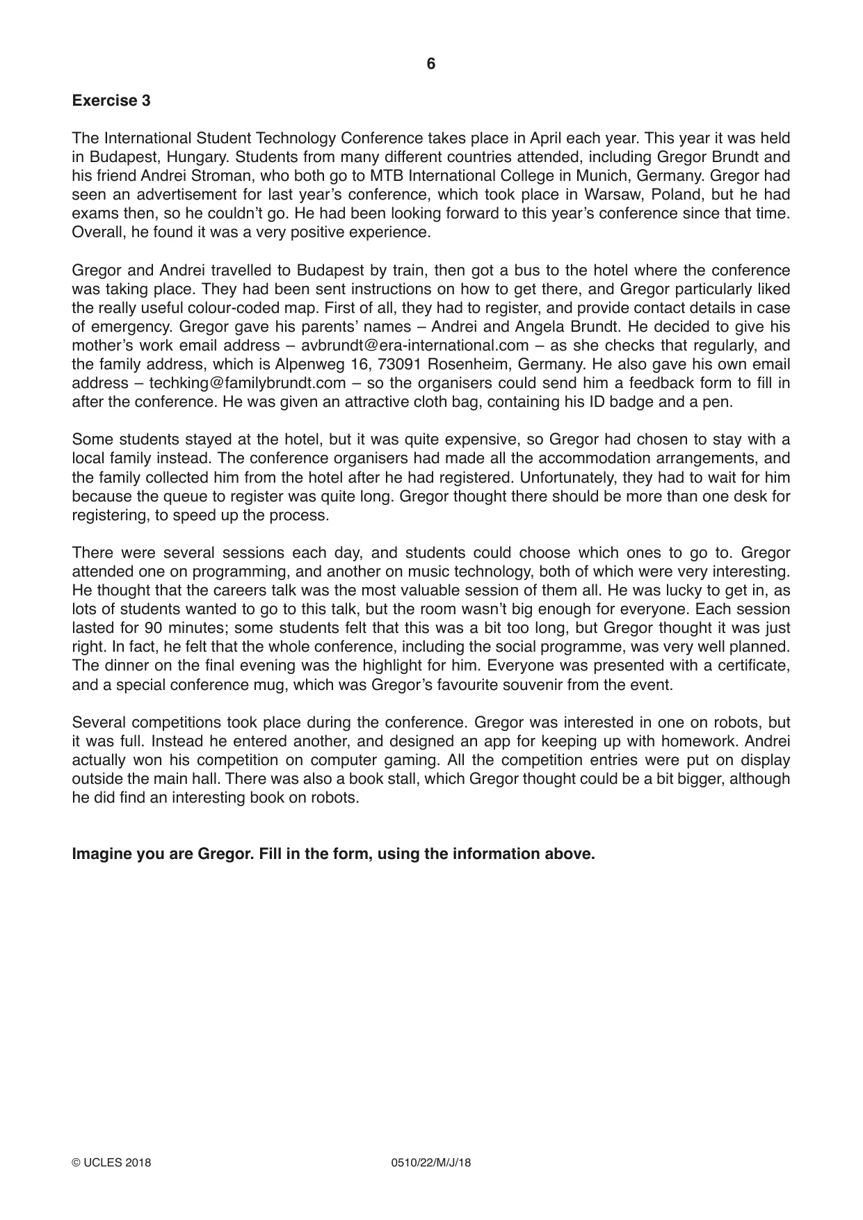 Cambridge IGCSE English - Second Language (oral endorsement) 0510 2018 May/June Paper 2 · Variant 2 question paper, page 6 of 16