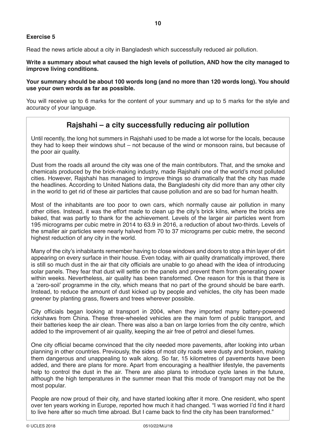 Cambridge IGCSE English - Second Language (oral endorsement) 0510 2018 May/June Paper 2 · Variant 2 question paper, page 10 of 16