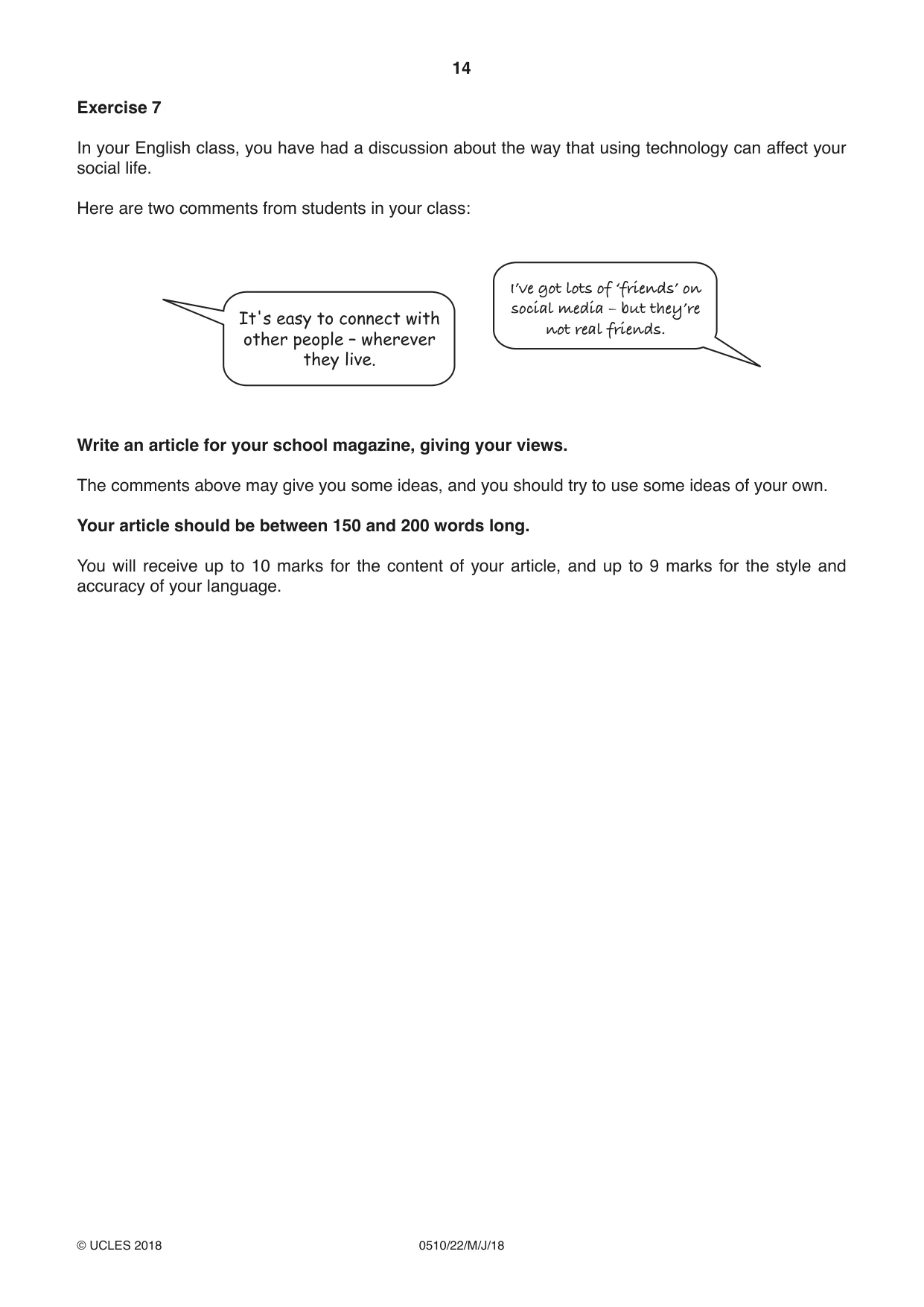 Cambridge IGCSE English - Second Language (oral endorsement) 0510 2018 May/June Paper 2 · Variant 2 question paper, page 14 of 16