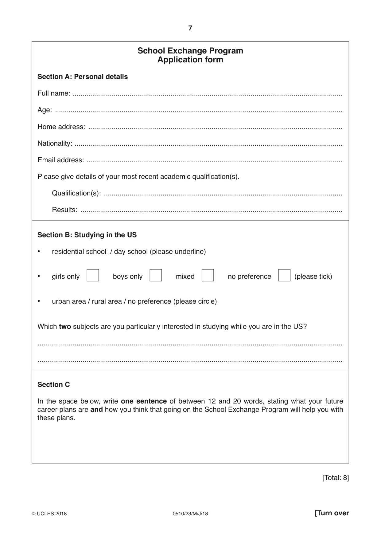 Cambridge IGCSE English - Second Language (oral endorsement) 0510 2018 May/June Paper 2 · Variant 3 question paper, page 7 of 16