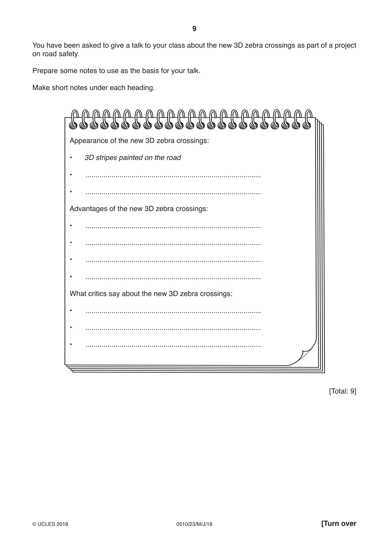 Cambridge IGCSE English - Second Language (oral endorsement) 0510 2018 May/June Paper 2 · Variant 3 question paper, page 9 of 16