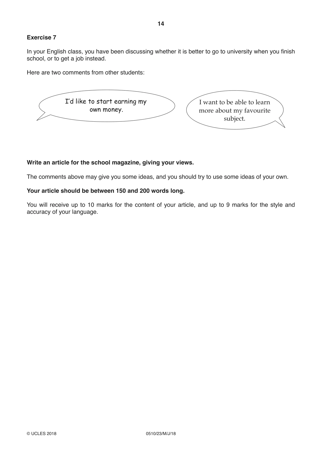 Cambridge IGCSE English - Second Language (oral endorsement) 0510 2018 May/June Paper 2 · Variant 3 question paper, page 14 of 16