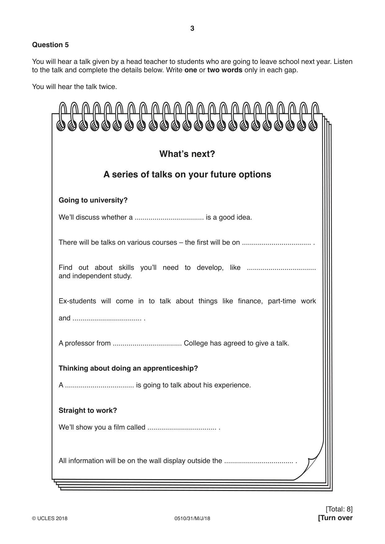 Cambridge IGCSE English - Second Language (oral endorsement) 0510 2018 May/June Paper 3 · Variant 1 question paper, page 3 of 8