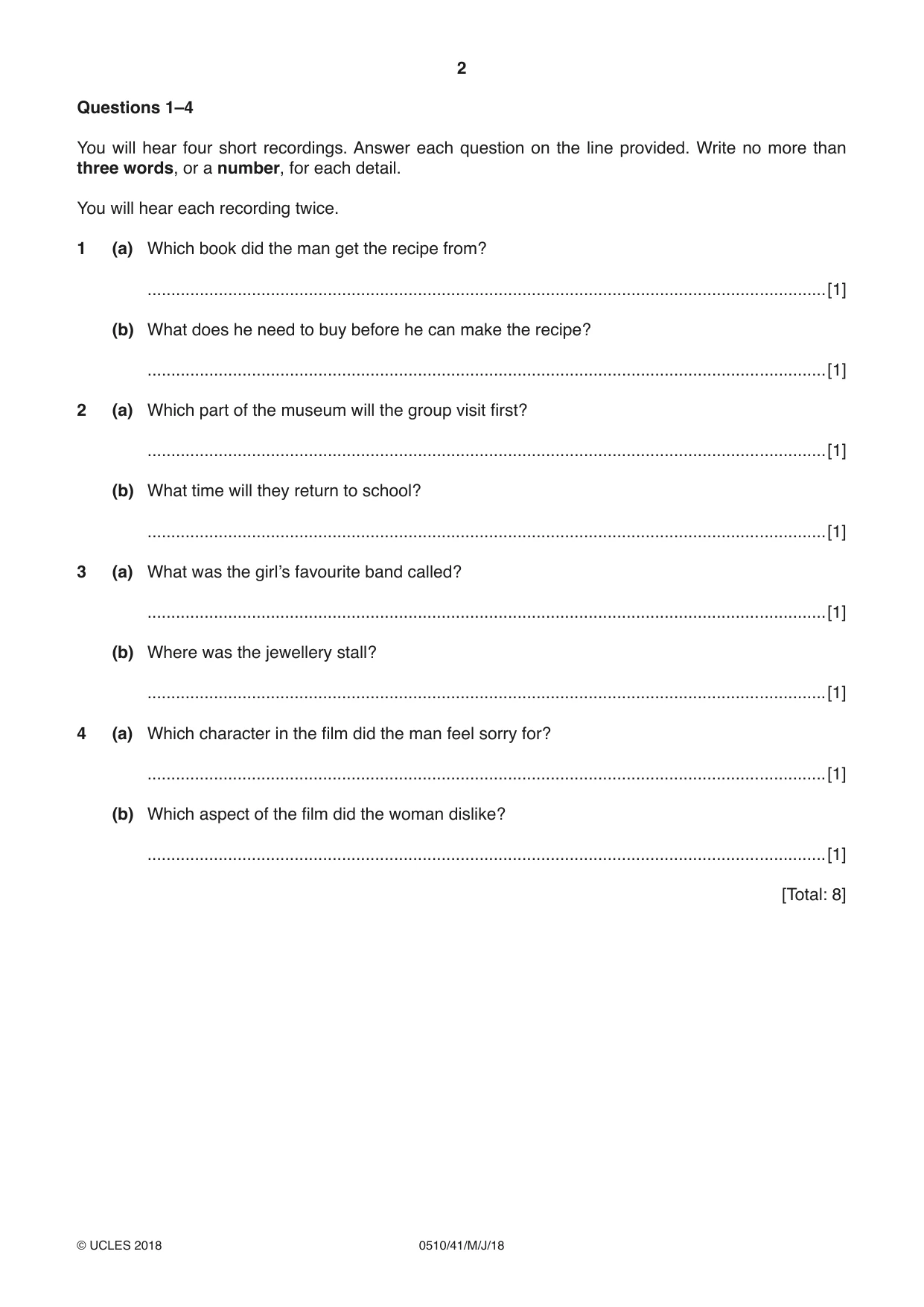 Cambridge IGCSE English - Second Language (oral endorsement) 0510 2018 May/June Paper 4 · Variant 1 question paper, page 2 of 12