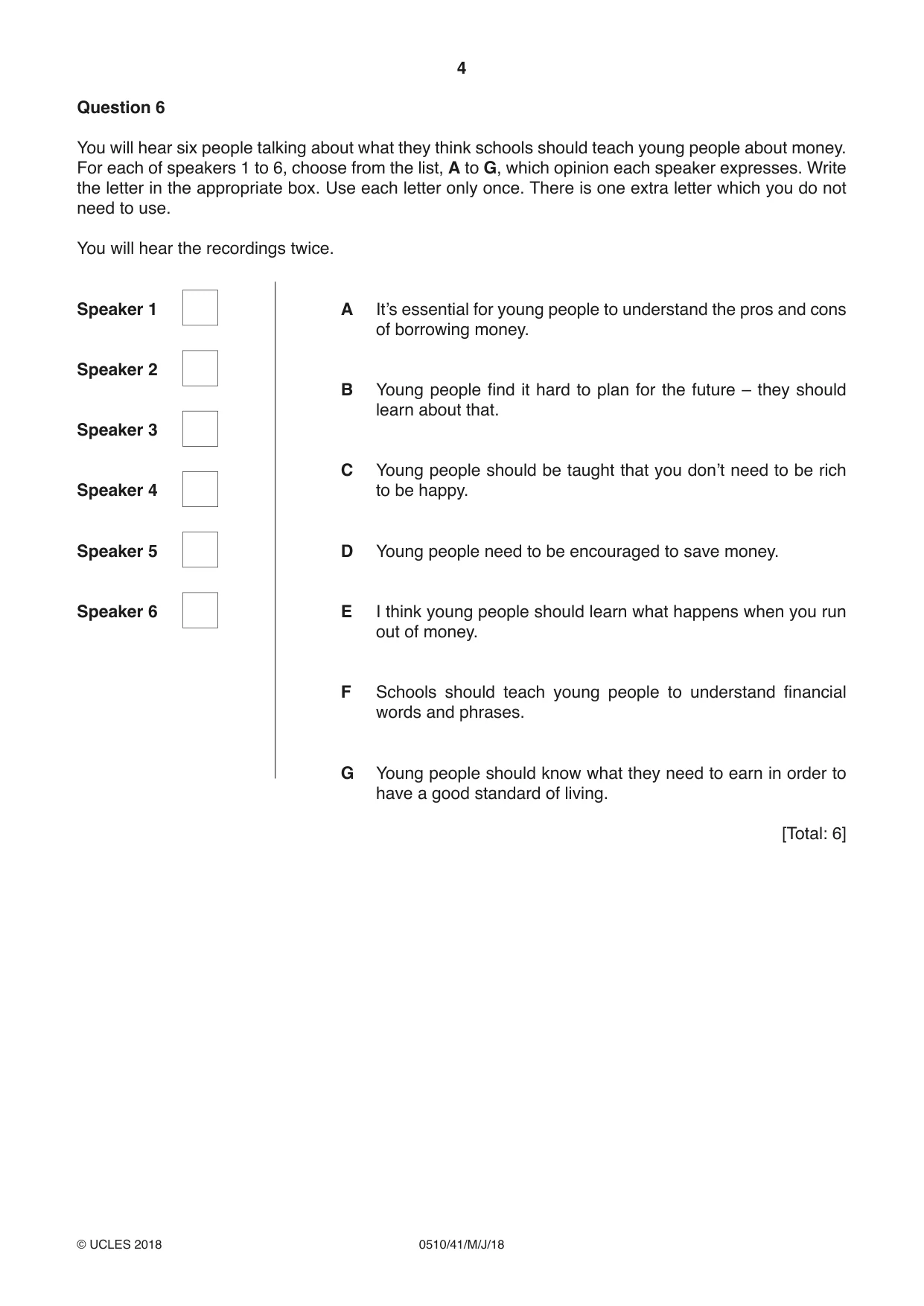 Cambridge IGCSE English - Second Language (oral endorsement) 0510 2018 May/June Paper 4 · Variant 1 question paper, page 4 of 12