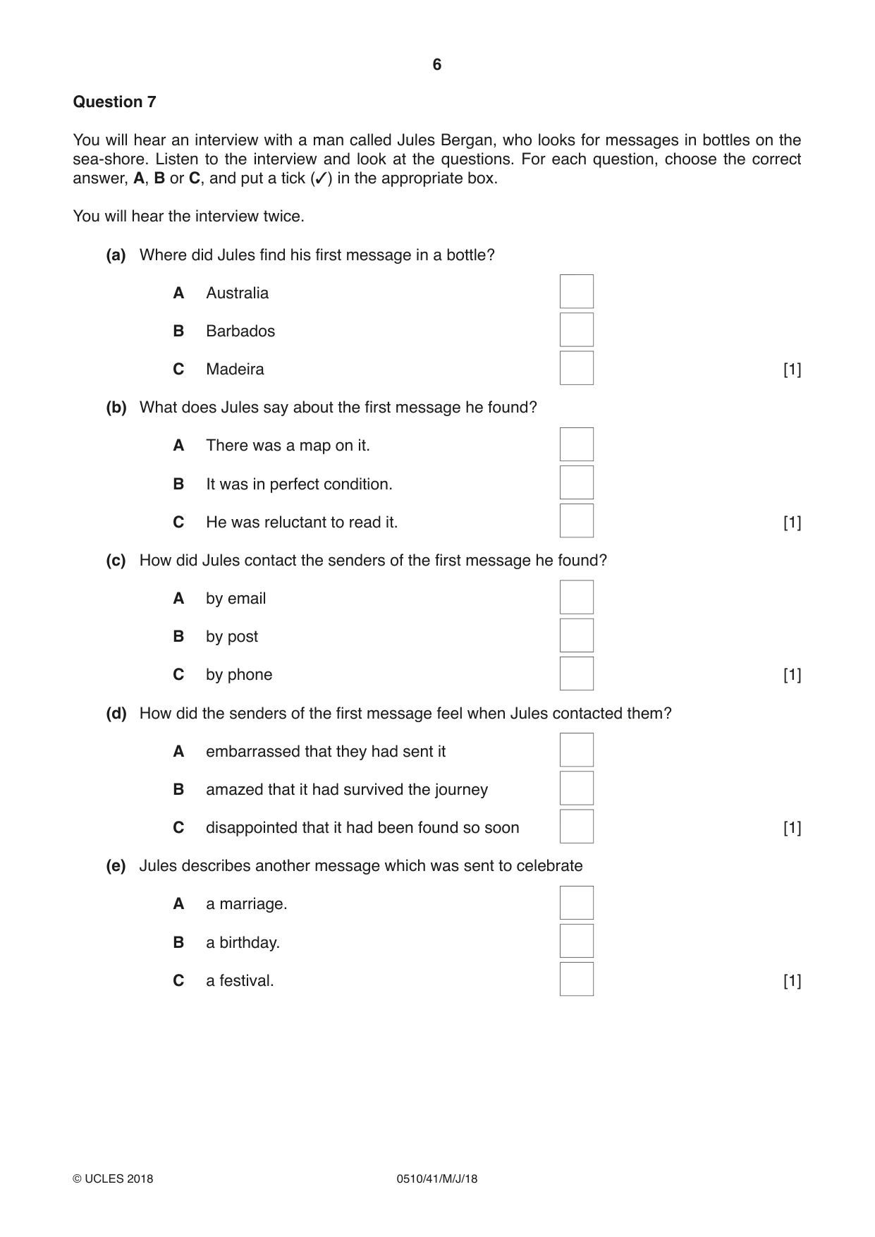 Cambridge IGCSE English - Second Language (oral endorsement) 0510 2018 May/June Paper 4 · Variant 1 question paper, page 6 of 12
