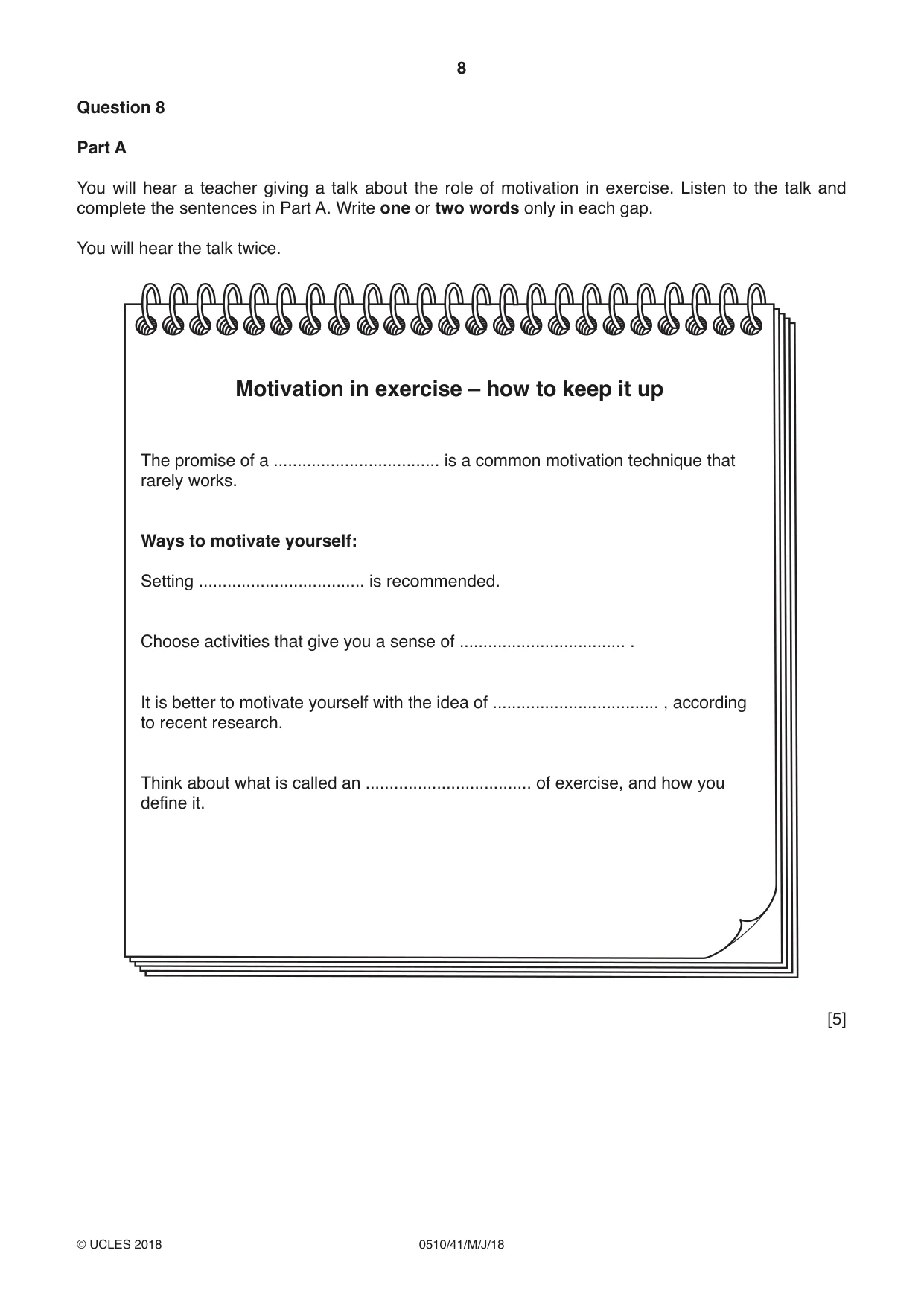 Cambridge IGCSE English - Second Language (oral endorsement) 0510 2018 May/June Paper 4 · Variant 1 question paper, page 8 of 12