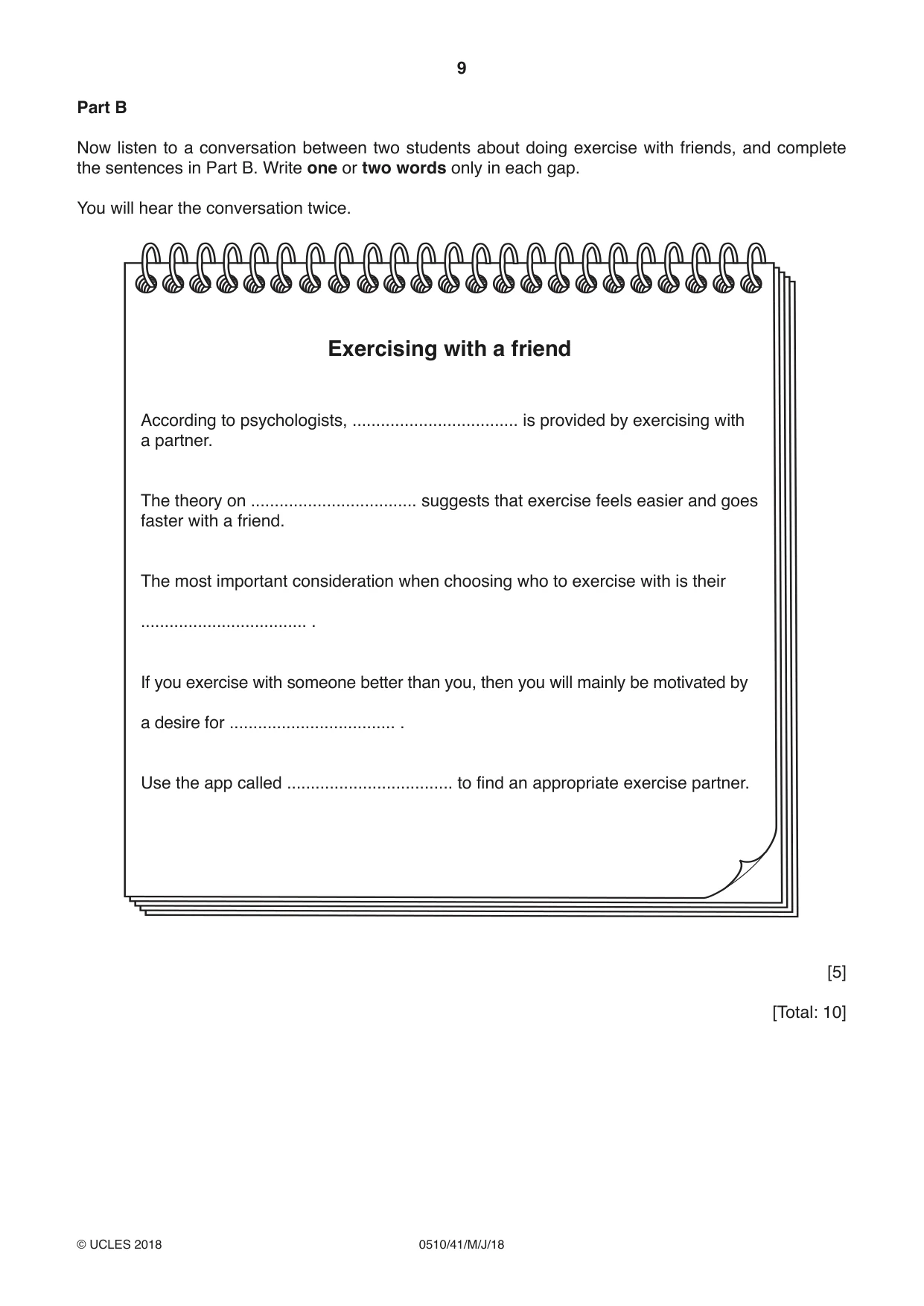 Cambridge IGCSE English - Second Language (oral endorsement) 0510 2018 May/June Paper 4 · Variant 1 question paper, page 9 of 12