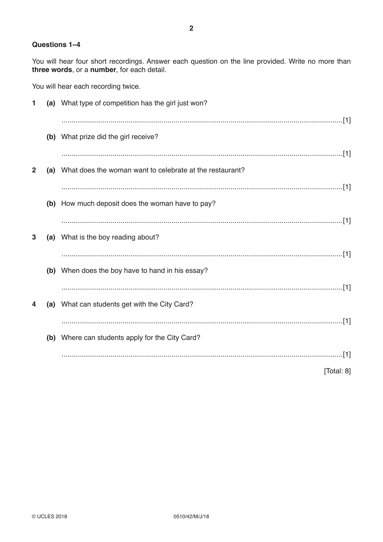 Cambridge IGCSE English - Second Language (oral endorsement) 0510 2018 May/June Paper 4 · Variant 2 question paper, page 2 of 12