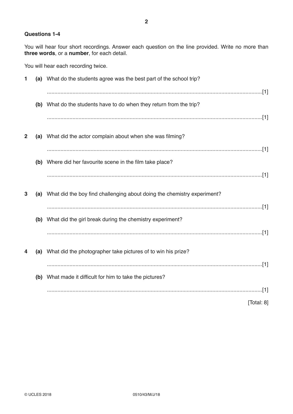 Cambridge IGCSE English - Second Language (oral endorsement) 0510 2018 May/June Paper 4 · Variant 3 question paper, page 2 of 12