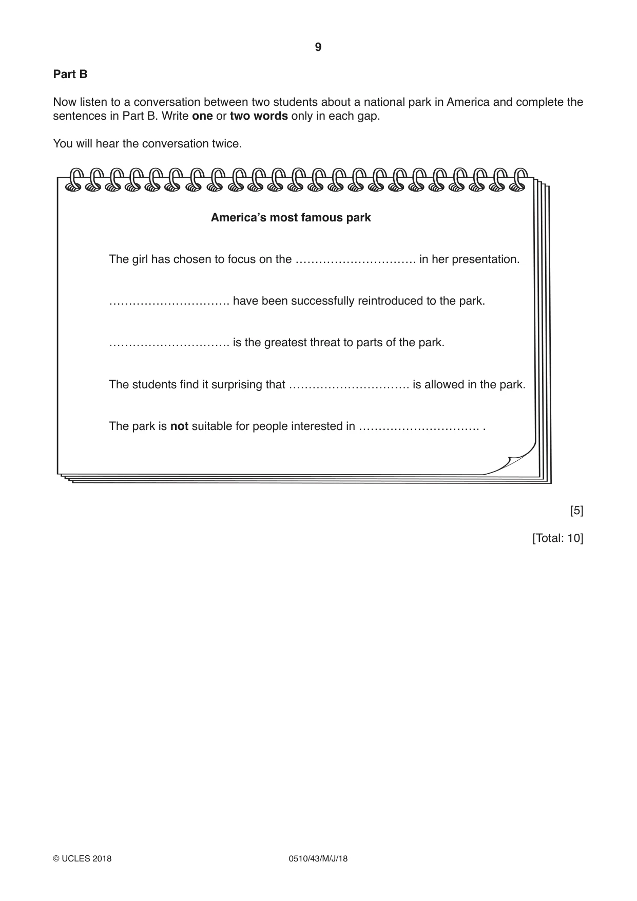Cambridge IGCSE English - Second Language (oral endorsement) 0510 2018 May/June Paper 4 · Variant 3 question paper, page 9 of 12