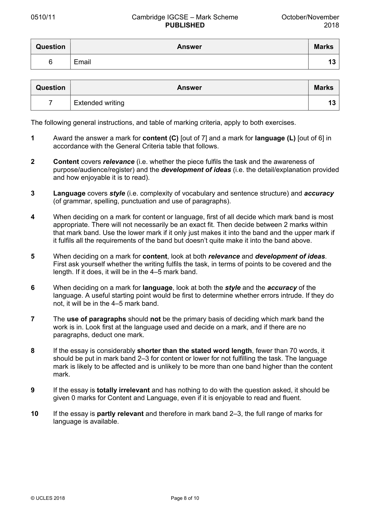 Mark scheme, page 8 of 10