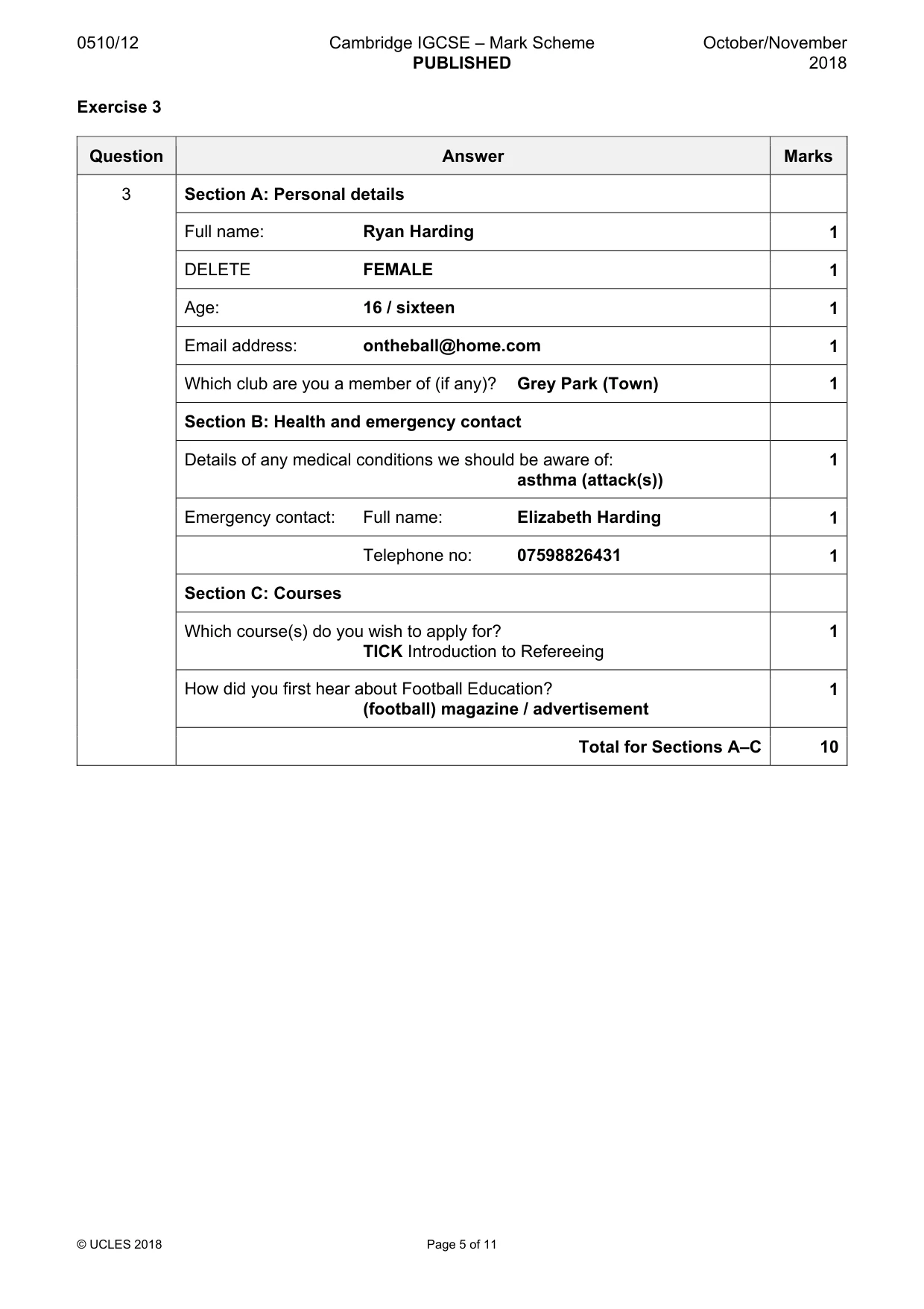 Mark scheme, page 5 of 11