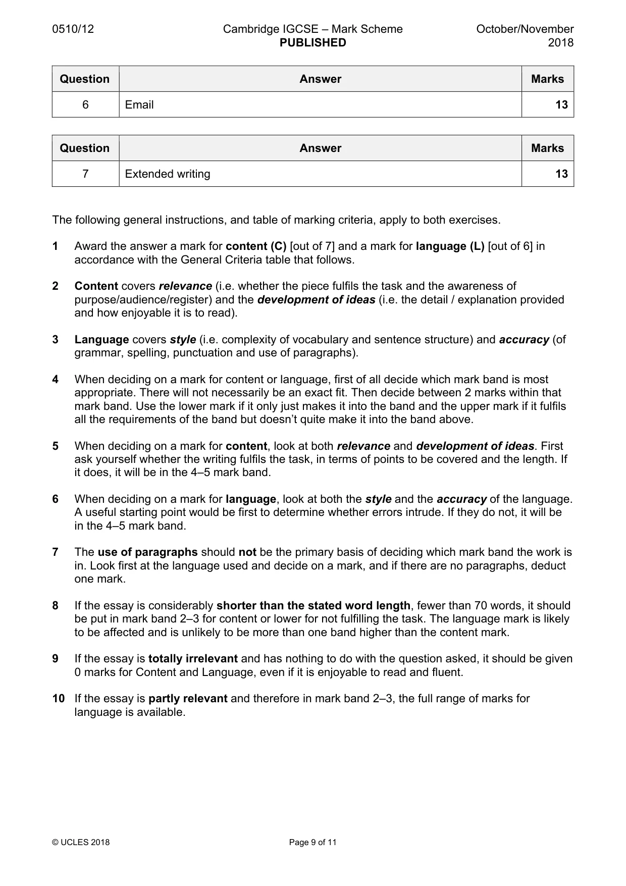 Mark scheme, page 9 of 11