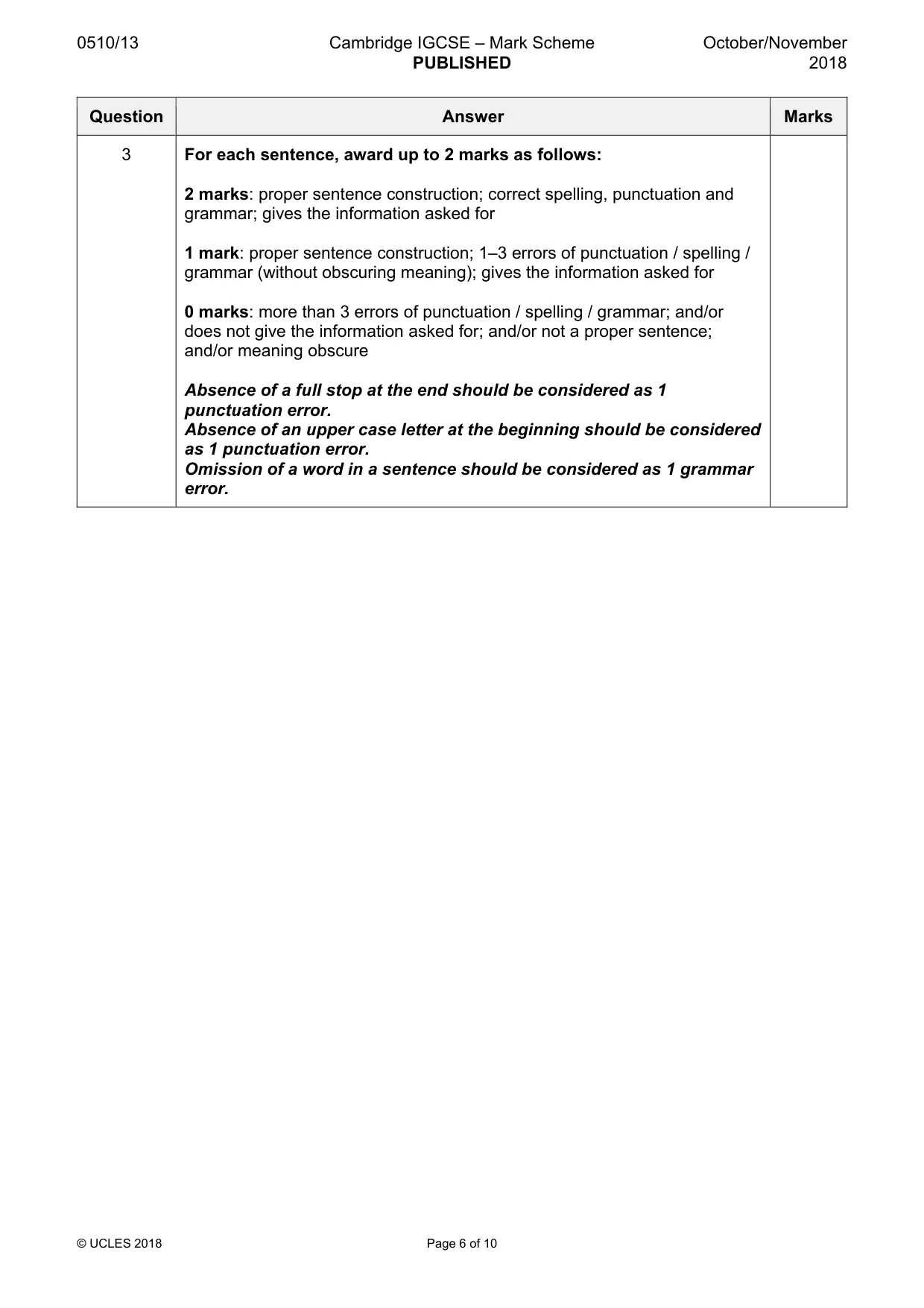 Mark scheme, page 6 of 10
