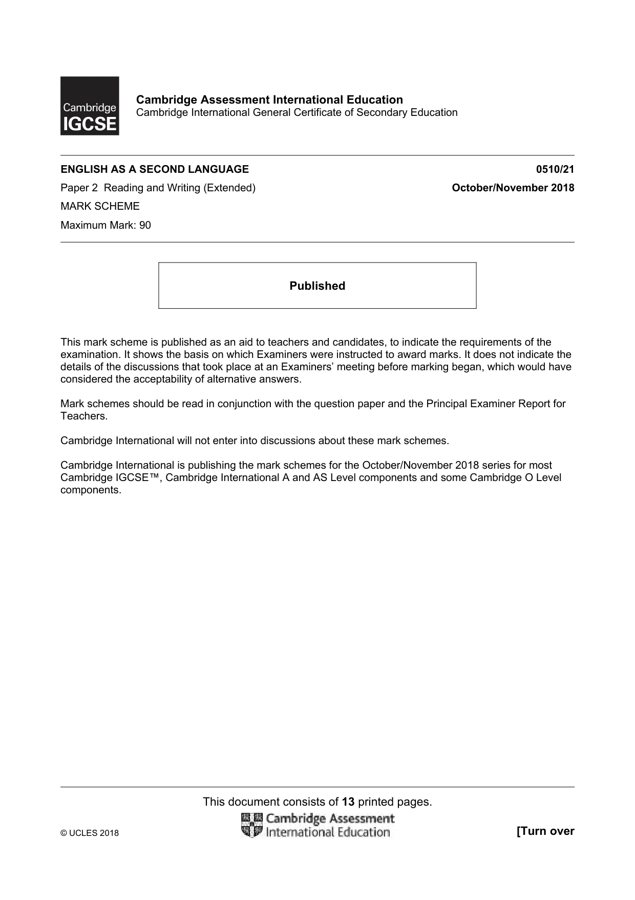 Mark scheme, page 1 of 13