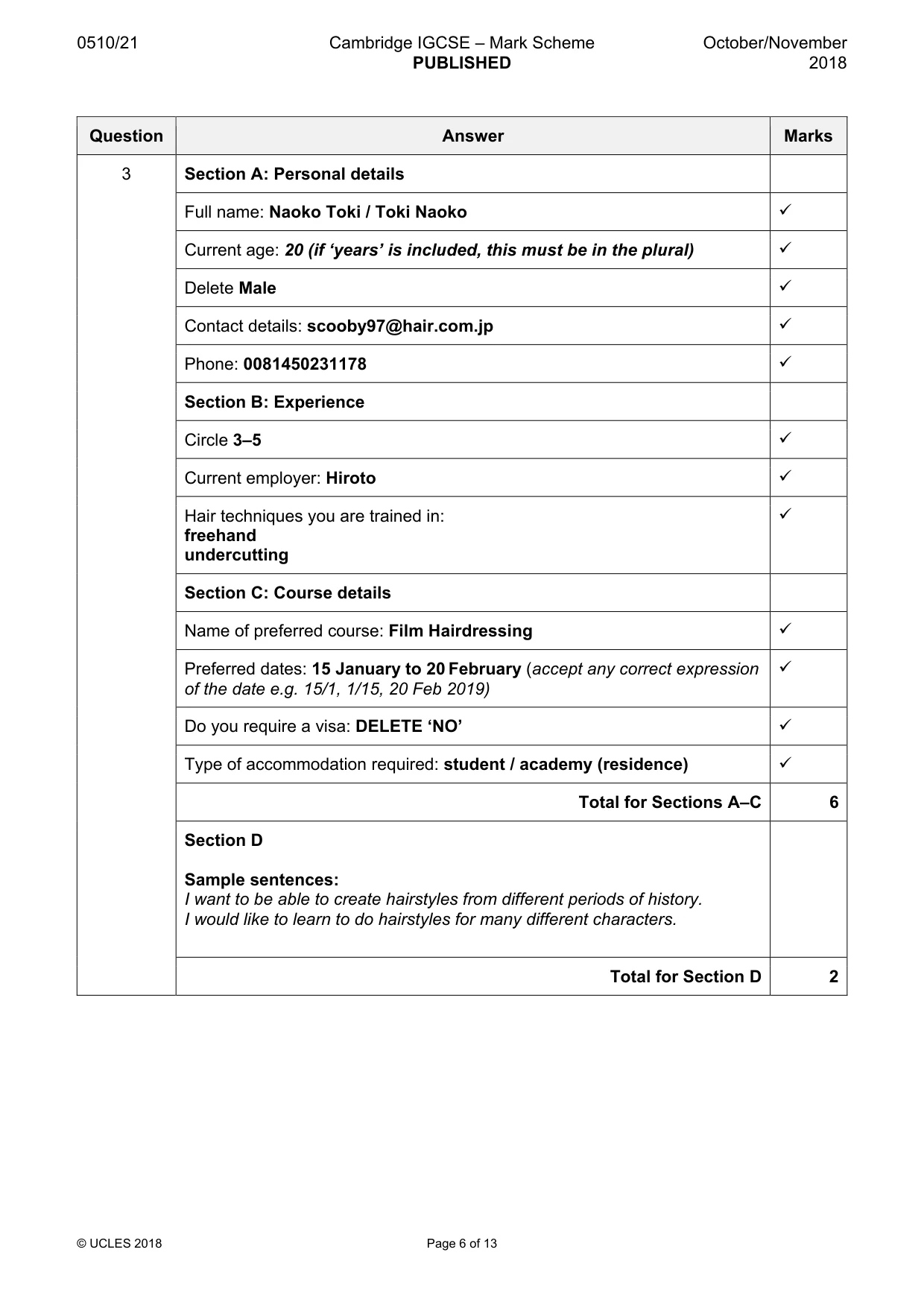Mark scheme, page 6 of 13