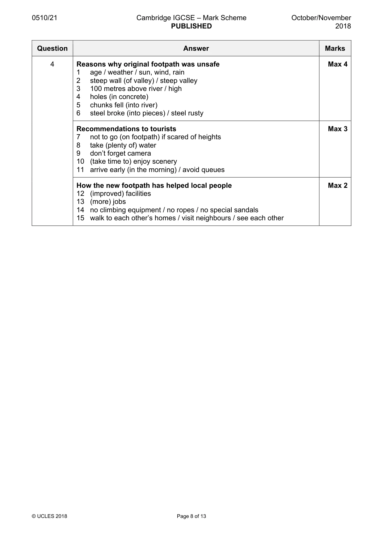 Mark scheme, page 8 of 13
