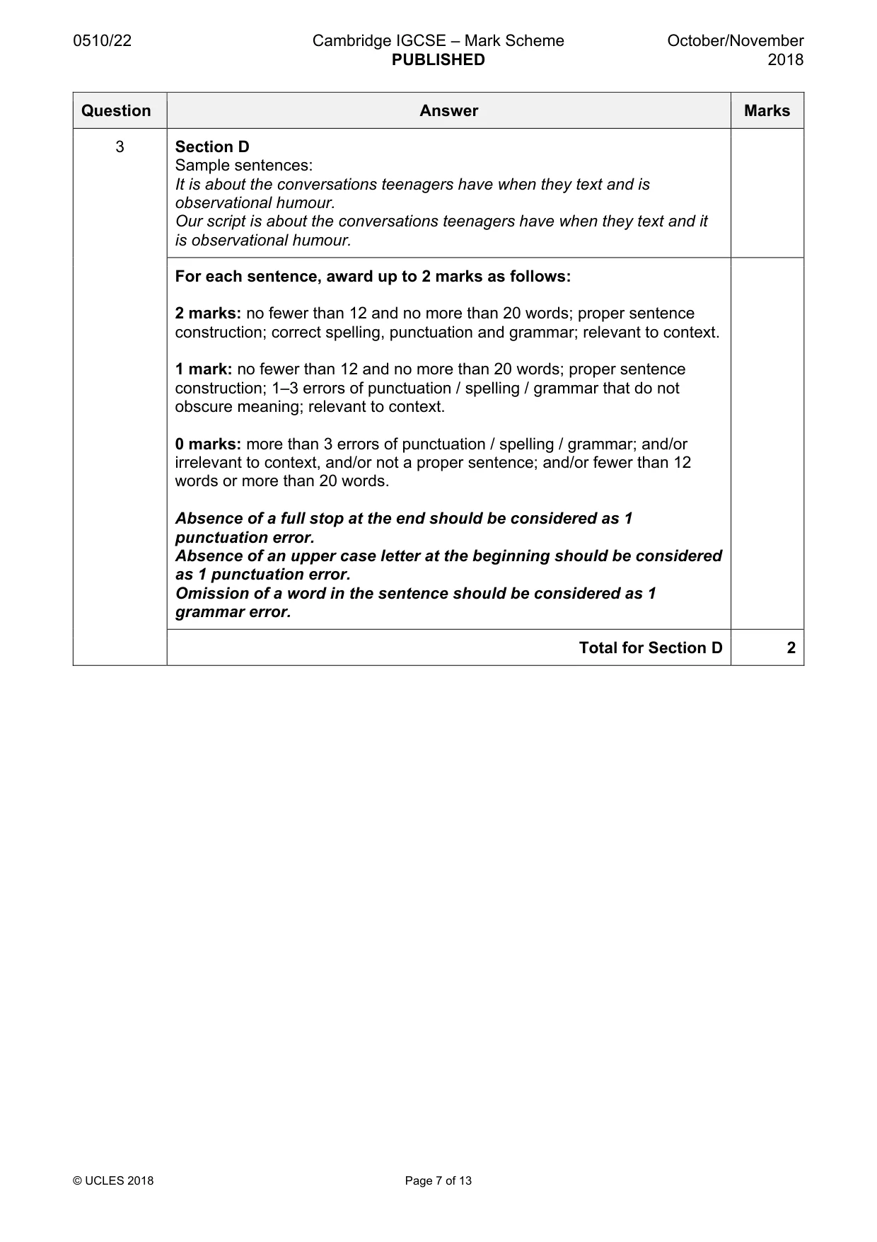 Mark scheme, page 7 of 13