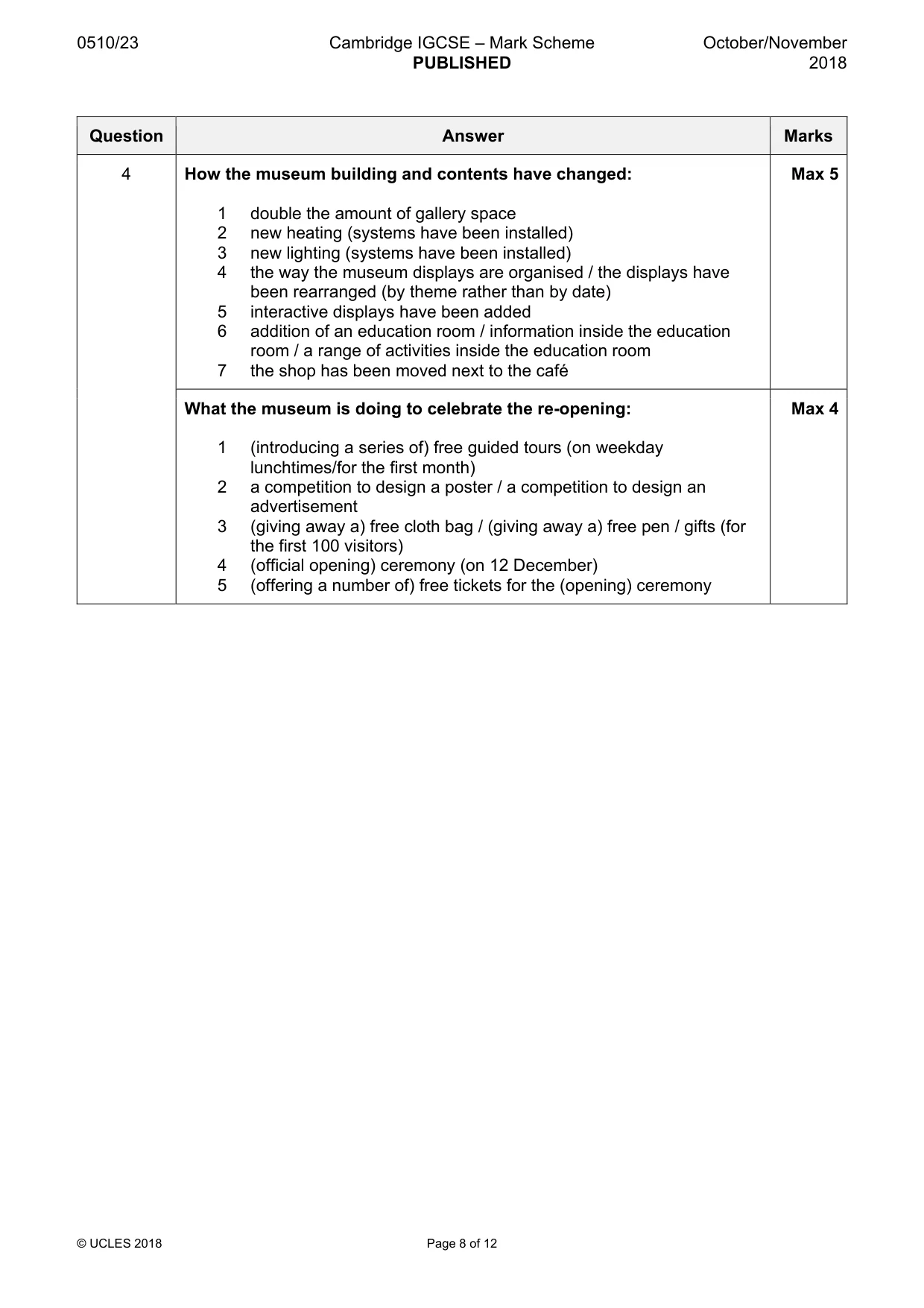 Mark scheme, page 8 of 12