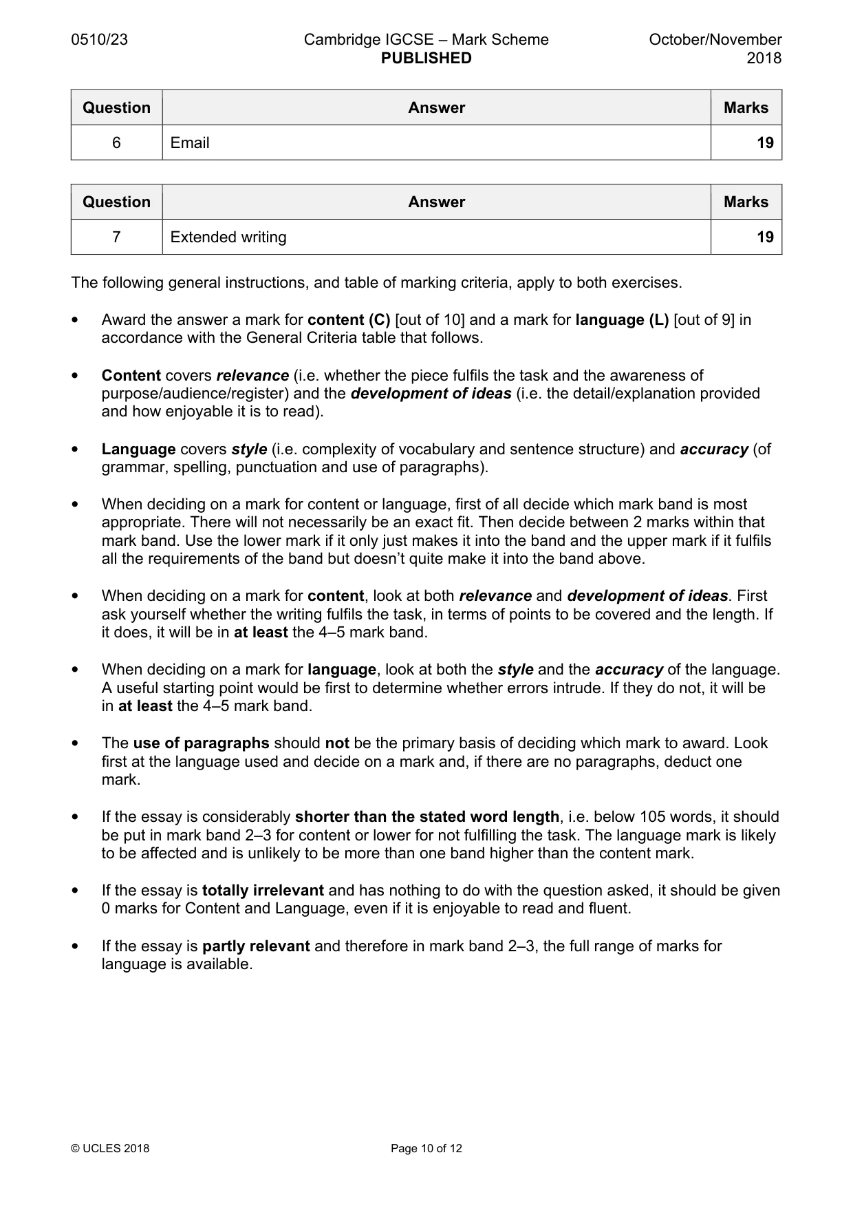 Mark scheme, page 10 of 12