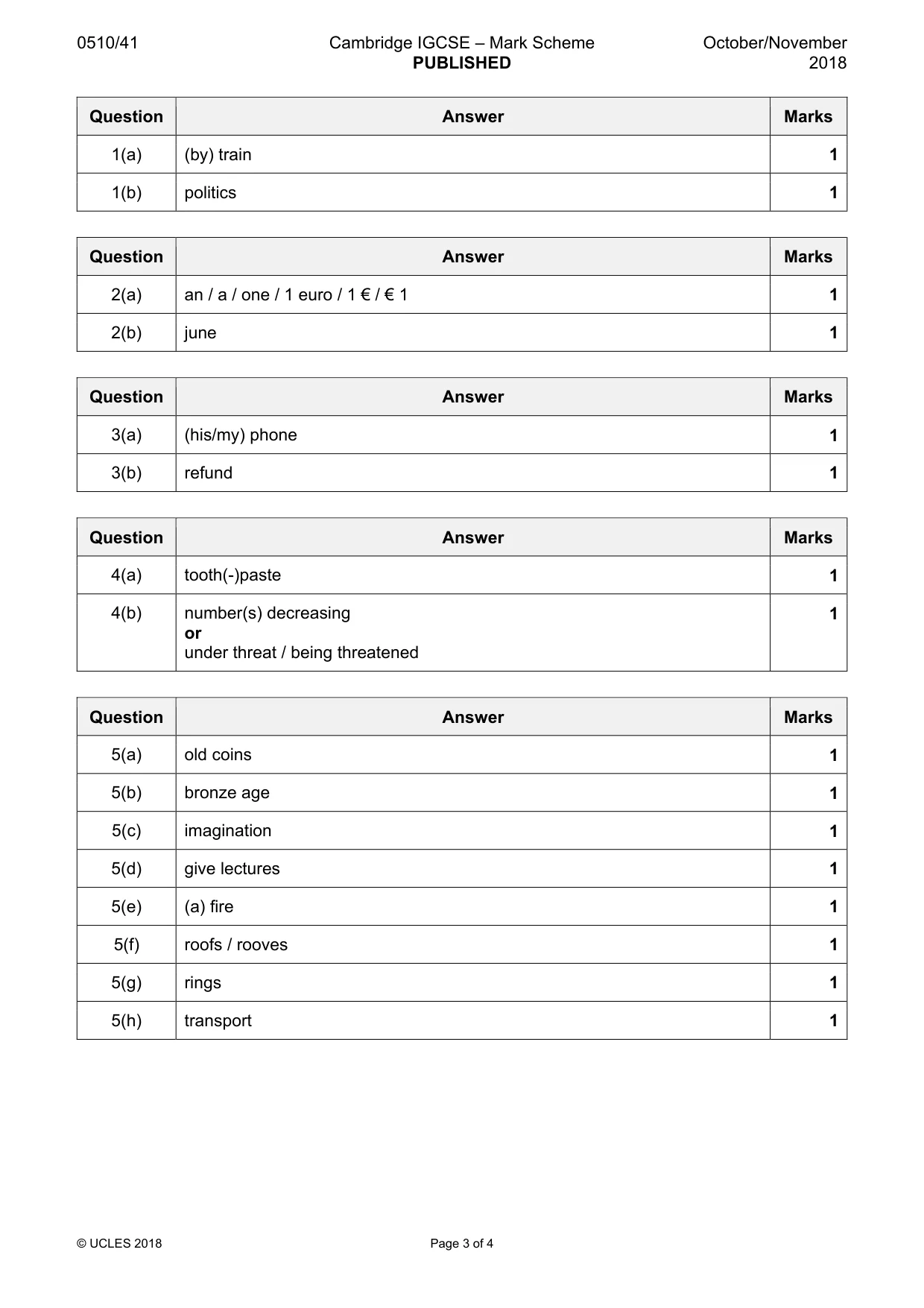 Mark scheme, page 3 of 4
