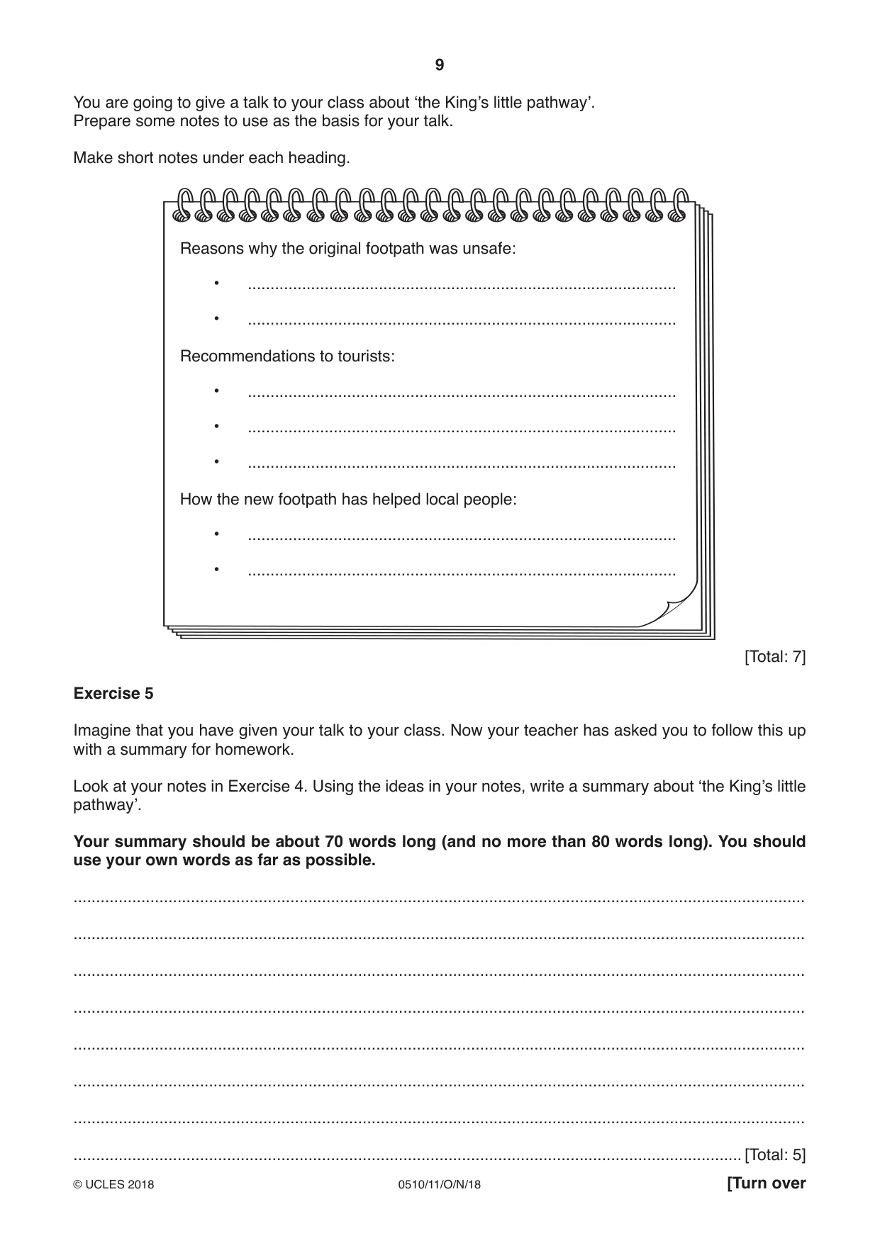 Cambridge IGCSE English - Second Language (oral endorsement) 0510 2018 Oct/Nov Paper 1 · Variant 1 question paper, page 9 of 16