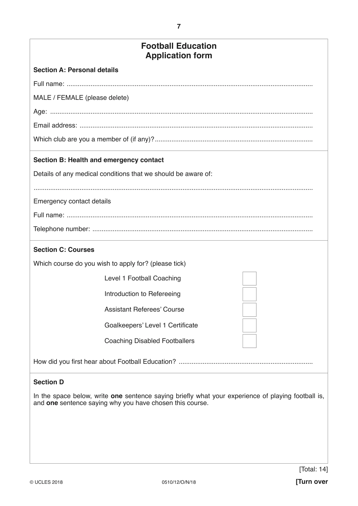 Cambridge IGCSE English - Second Language (oral endorsement) 0510 2018 Oct/Nov Paper 1 · Variant 2 question paper, page 7 of 16
