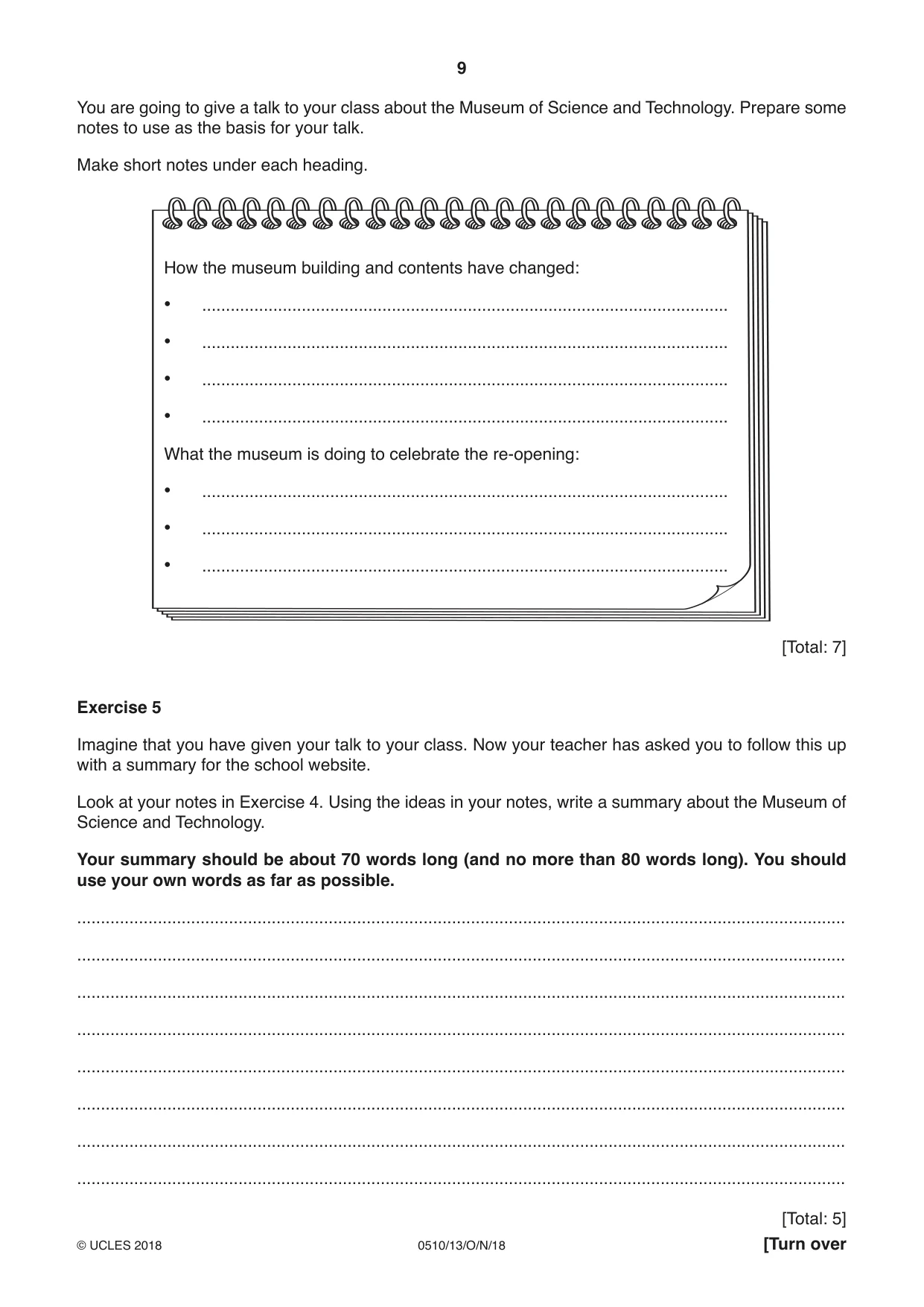 Cambridge IGCSE English - Second Language (oral endorsement) 0510 2018 Oct/Nov Paper 1 · Variant 3 question paper, page 9 of 16