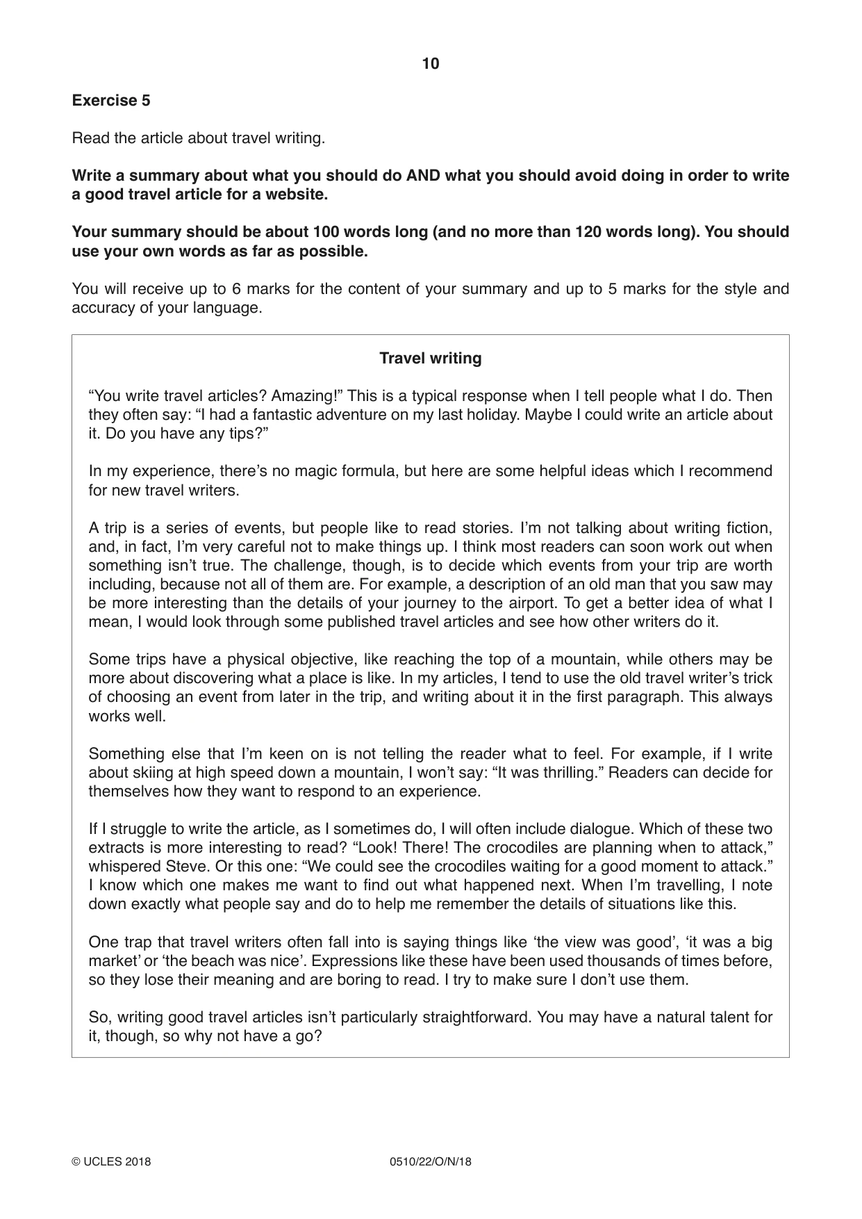 Cambridge IGCSE English - Second Language (oral endorsement) 0510 2018 Oct/Nov Paper 2 · Variant 2 question paper, page 10 of 16