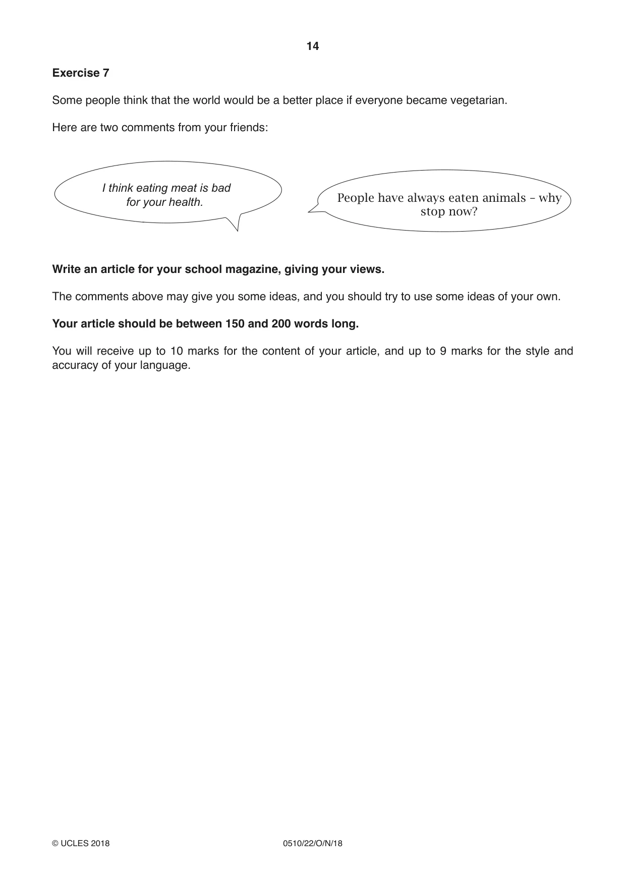 Cambridge IGCSE English - Second Language (oral endorsement) 0510 2018 Oct/Nov Paper 2 · Variant 2 question paper, page 14 of 16
