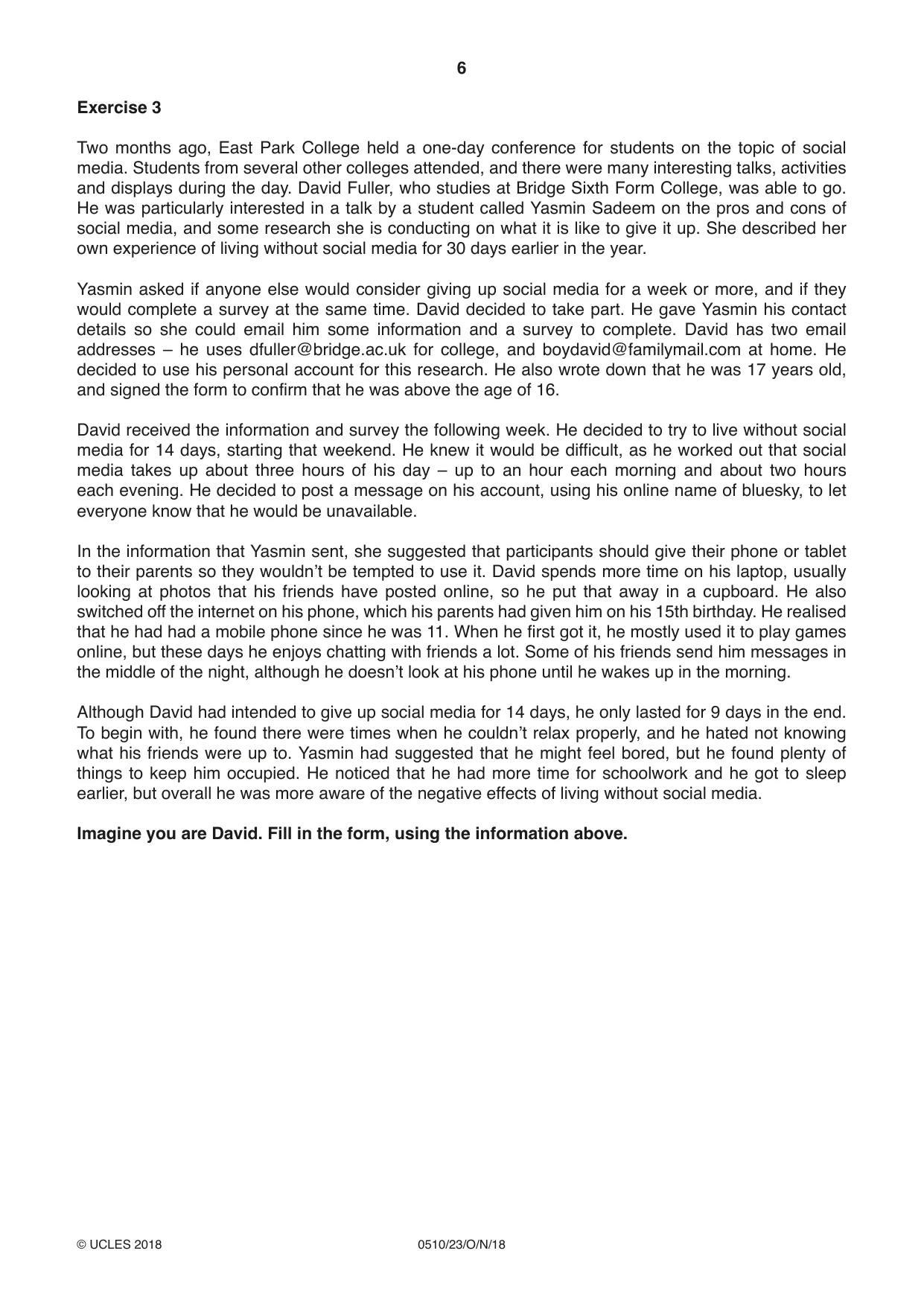 Cambridge IGCSE English - Second Language (oral endorsement) 0510 2018 Oct/Nov Paper 2 · Variant 3 question paper, page 6 of 16