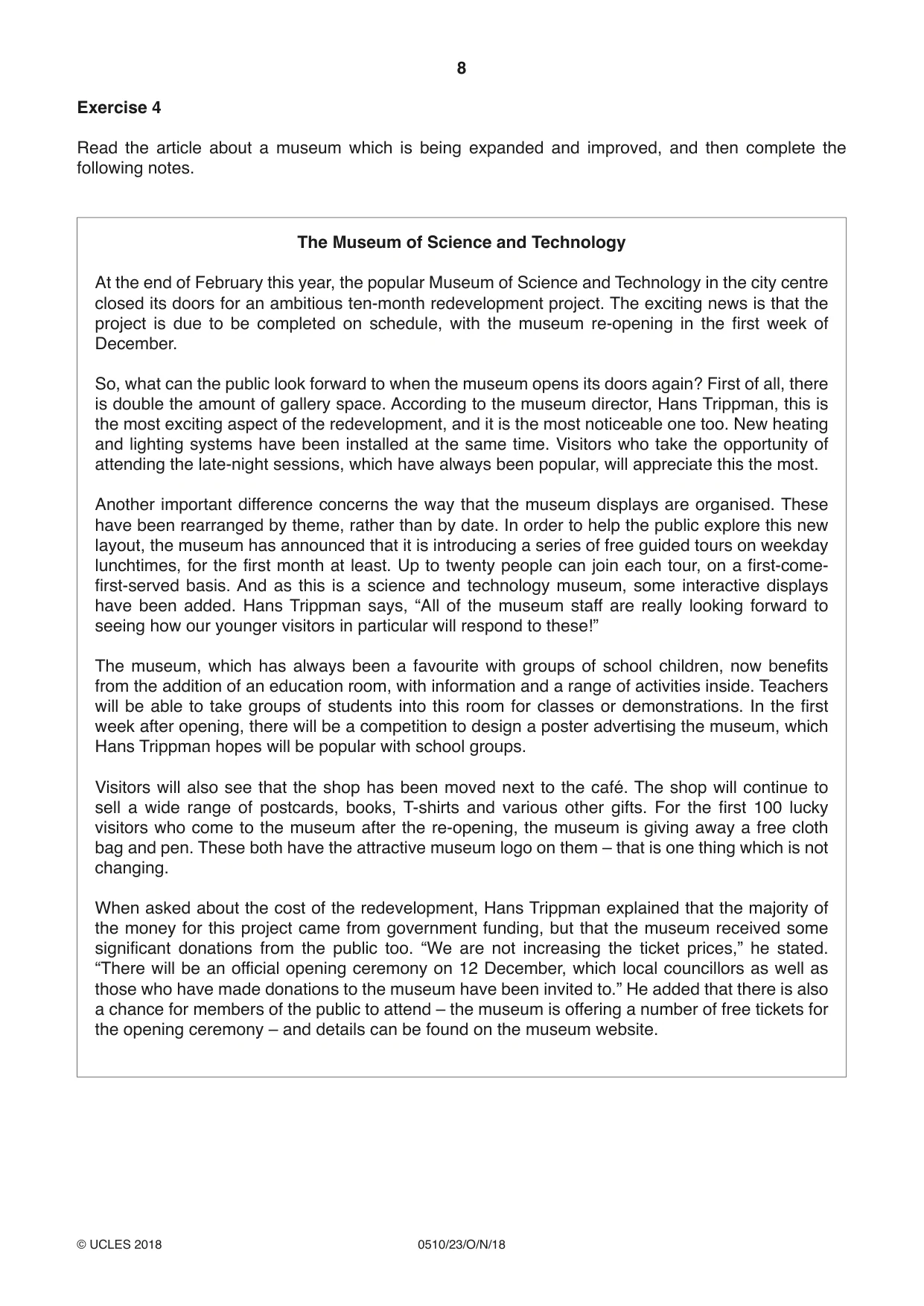 Cambridge IGCSE English - Second Language (oral endorsement) 0510 2018 Oct/Nov Paper 2 · Variant 3 question paper, page 8 of 16
