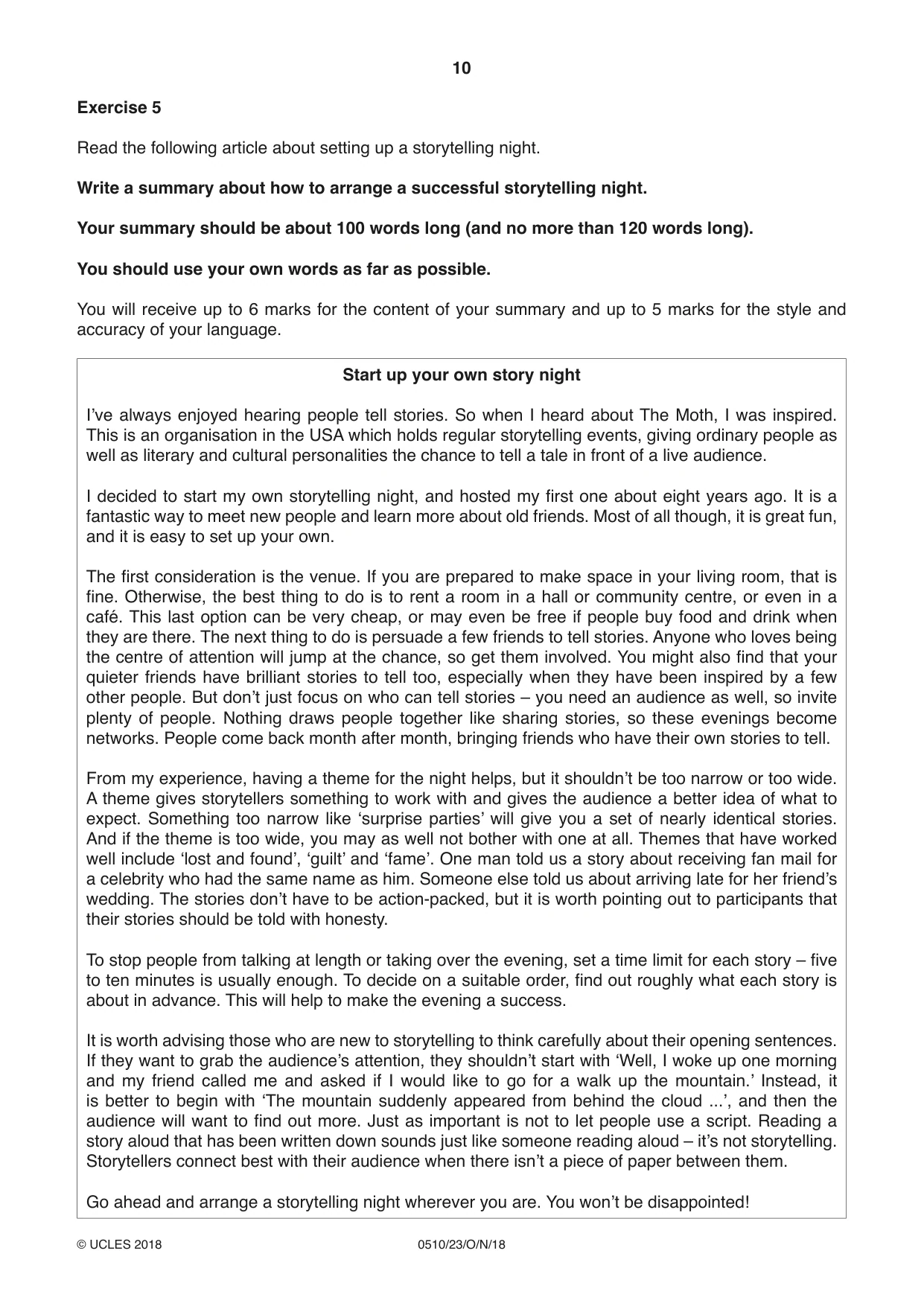 Cambridge IGCSE English - Second Language (oral endorsement) 0510 2018 Oct/Nov Paper 2 · Variant 3 question paper, page 10 of 16