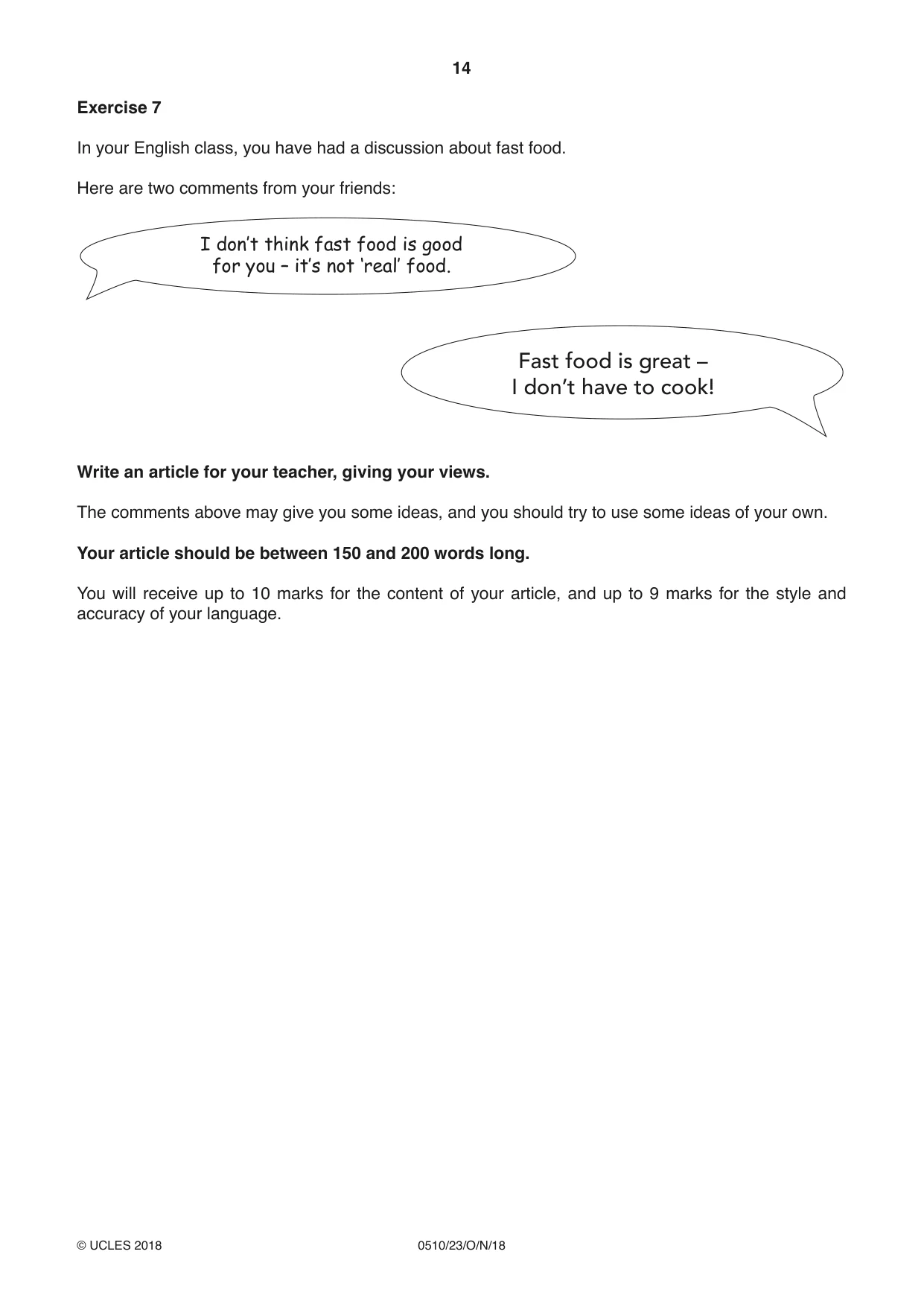 Cambridge IGCSE English - Second Language (oral endorsement) 0510 2018 Oct/Nov Paper 2 · Variant 3 question paper, page 14 of 16