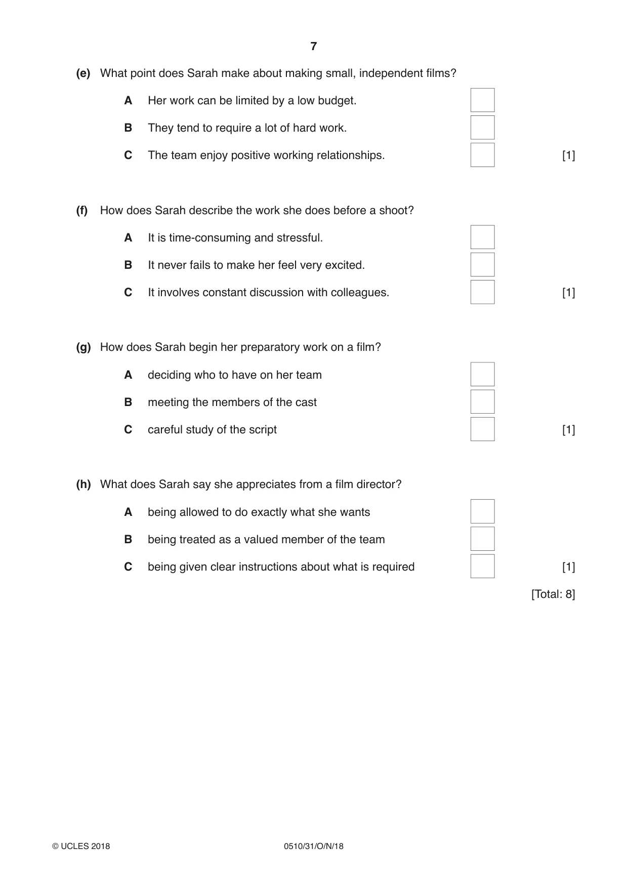 Cambridge IGCSE English - Second Language (oral endorsement) 0510 2018 Oct/Nov Paper 3 · Variant 1 question paper, page 7 of 8
