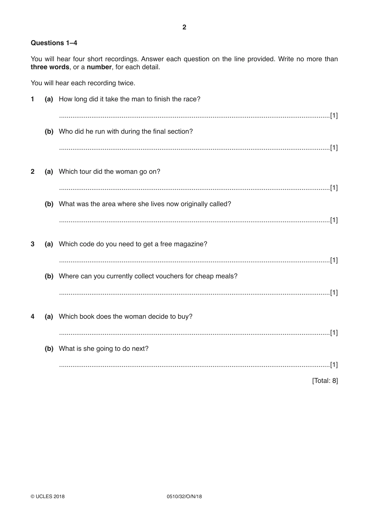Cambridge IGCSE English - Second Language (oral endorsement) 0510 2018 Oct/Nov Paper 3 · Variant 2 question paper, page 2 of 8