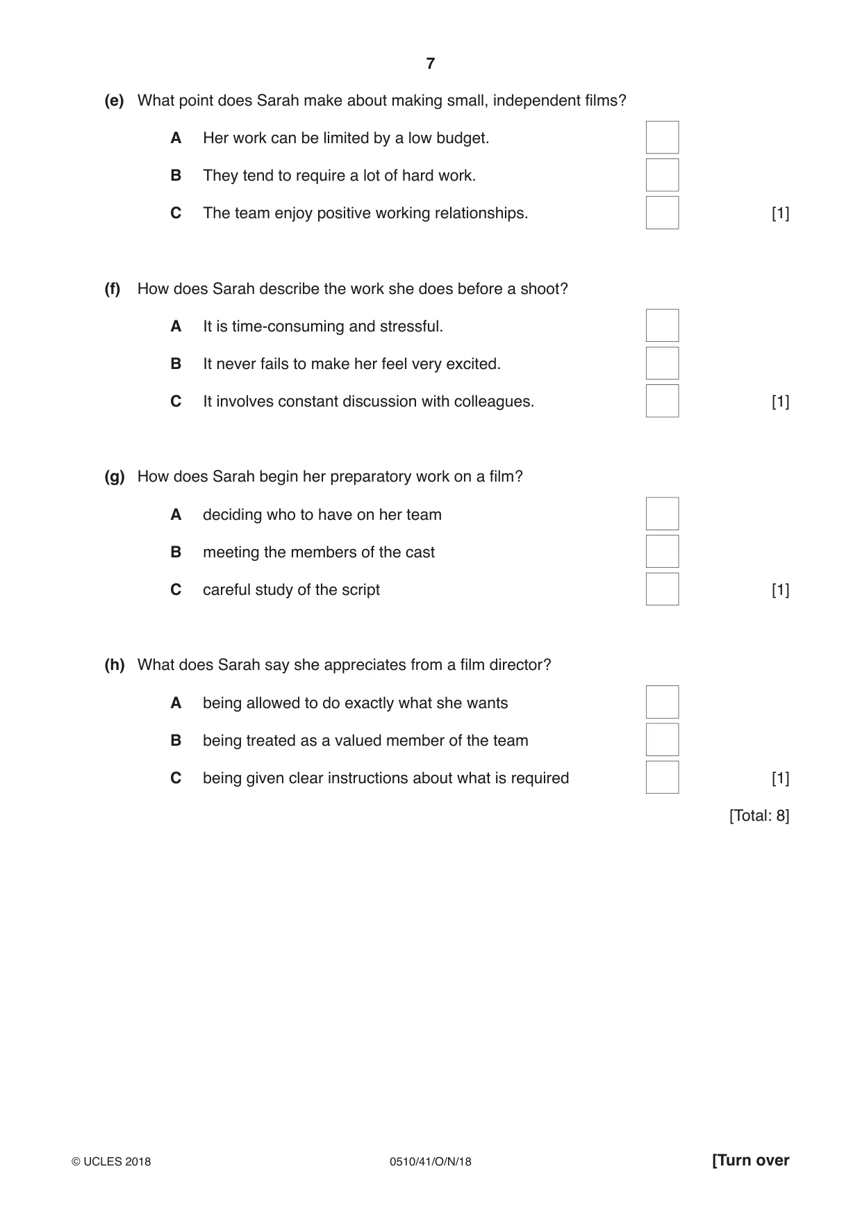 Cambridge IGCSE English - Second Language (oral endorsement) 0510 2018 Oct/Nov Paper 4 · Variant 1 question paper, page 7 of 12