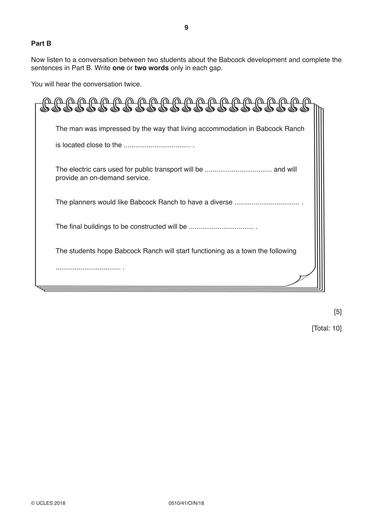 Cambridge IGCSE English - Second Language (oral endorsement) 0510 2018 Oct/Nov Paper 4 · Variant 1 question paper, page 9 of 12