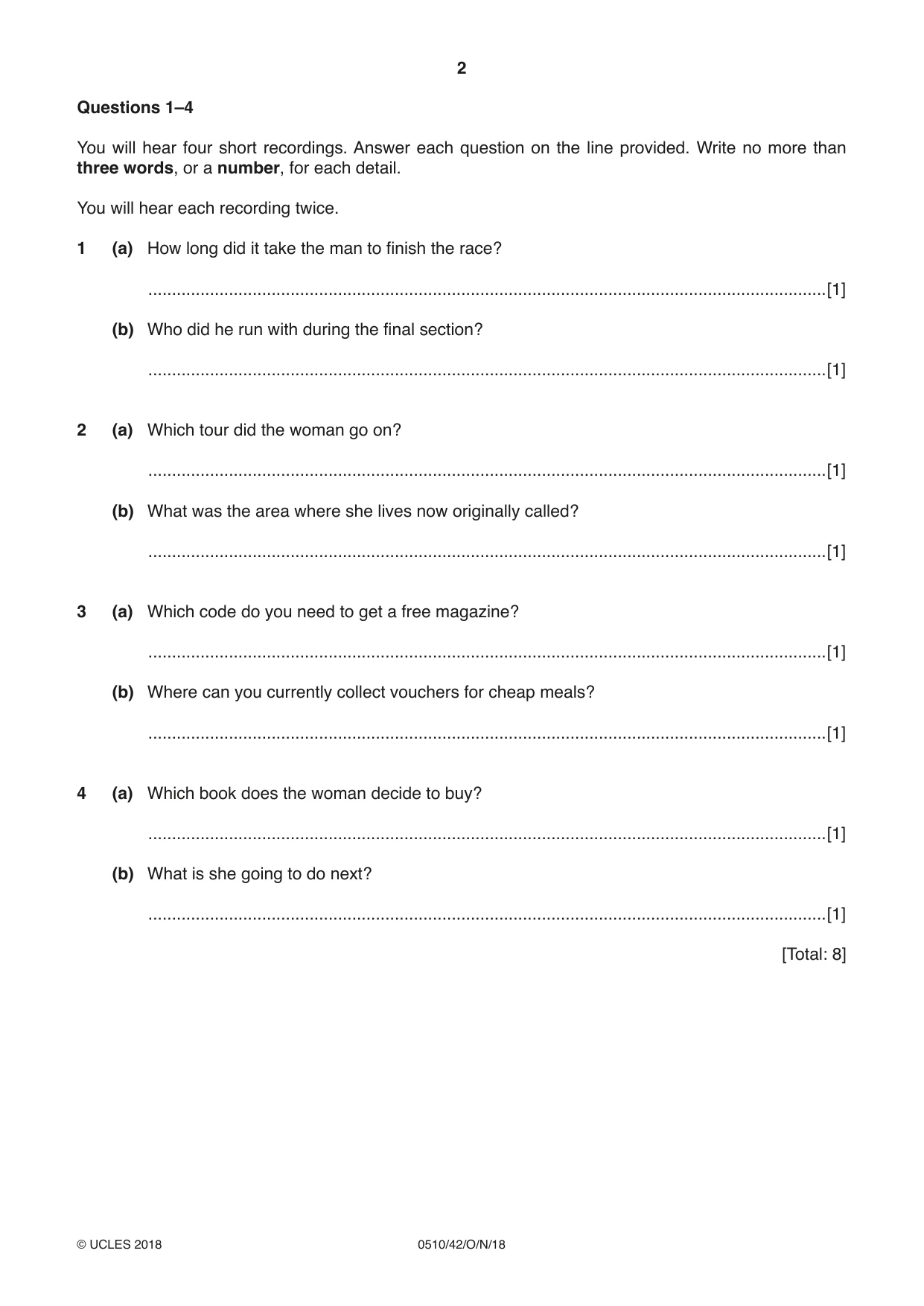 Cambridge IGCSE English - Second Language (oral endorsement) 0510 2018 Oct/Nov Paper 4 · Variant 2 question paper, page 2 of 12
