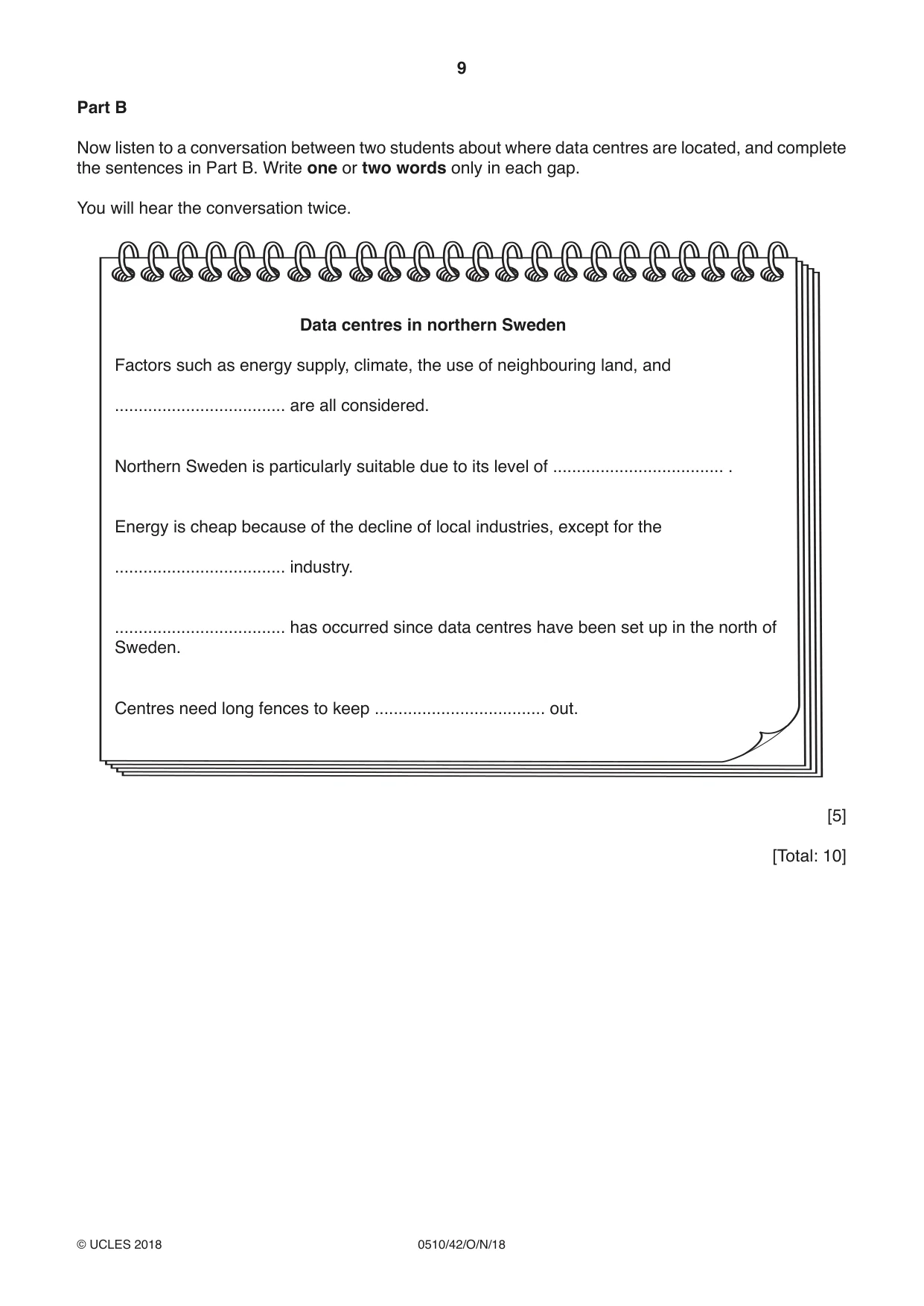 Cambridge IGCSE English - Second Language (oral endorsement) 0510 2018 Oct/Nov Paper 4 · Variant 2 question paper, page 9 of 12