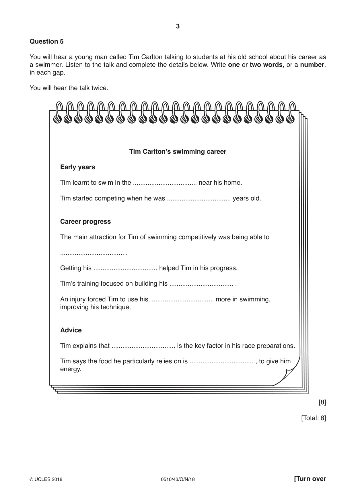 Cambridge IGCSE English - Second Language (oral endorsement) 0510 2018 Oct/Nov Paper 4 · Variant 3 question paper, page 3 of 12