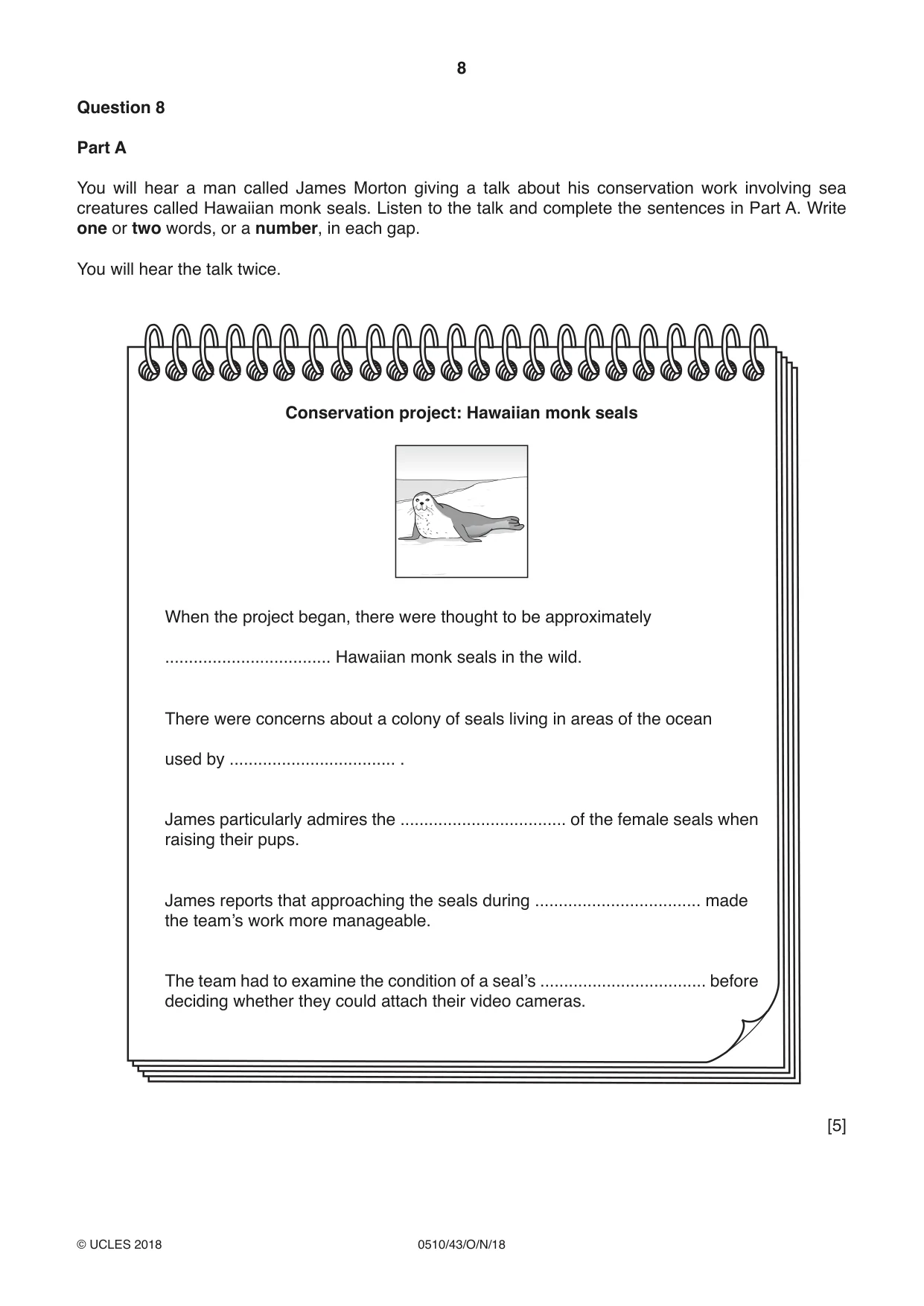 Cambridge IGCSE English - Second Language (oral endorsement) 0510 2018 Oct/Nov Paper 4 · Variant 3 question paper, page 8 of 12