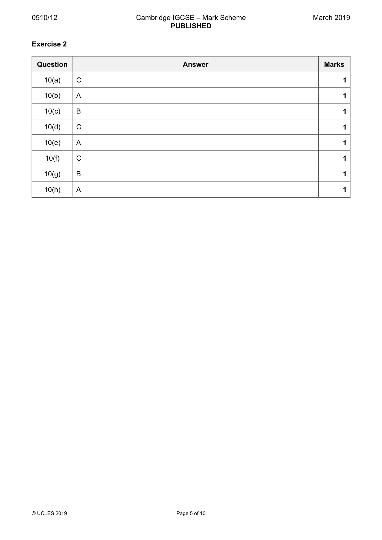 Mark scheme, page 5 of 10