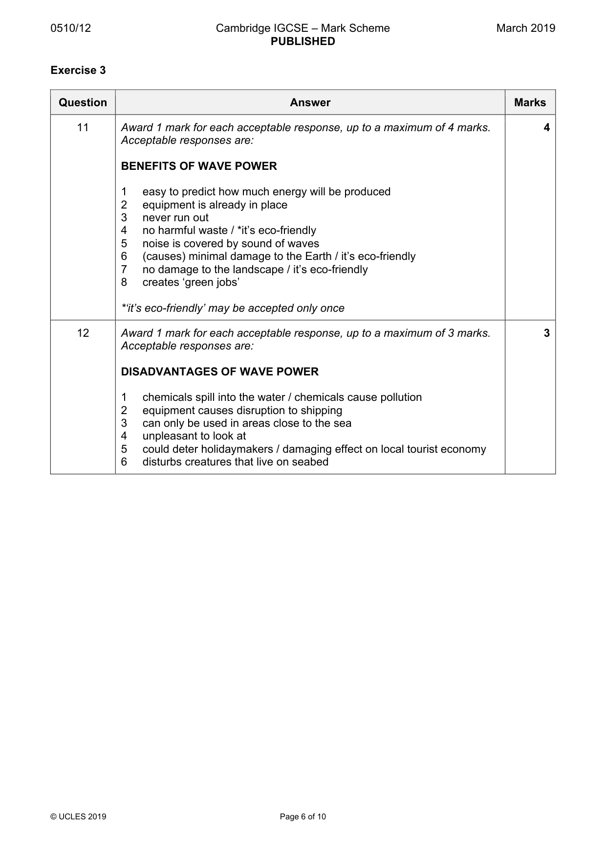 Mark scheme, page 6 of 10