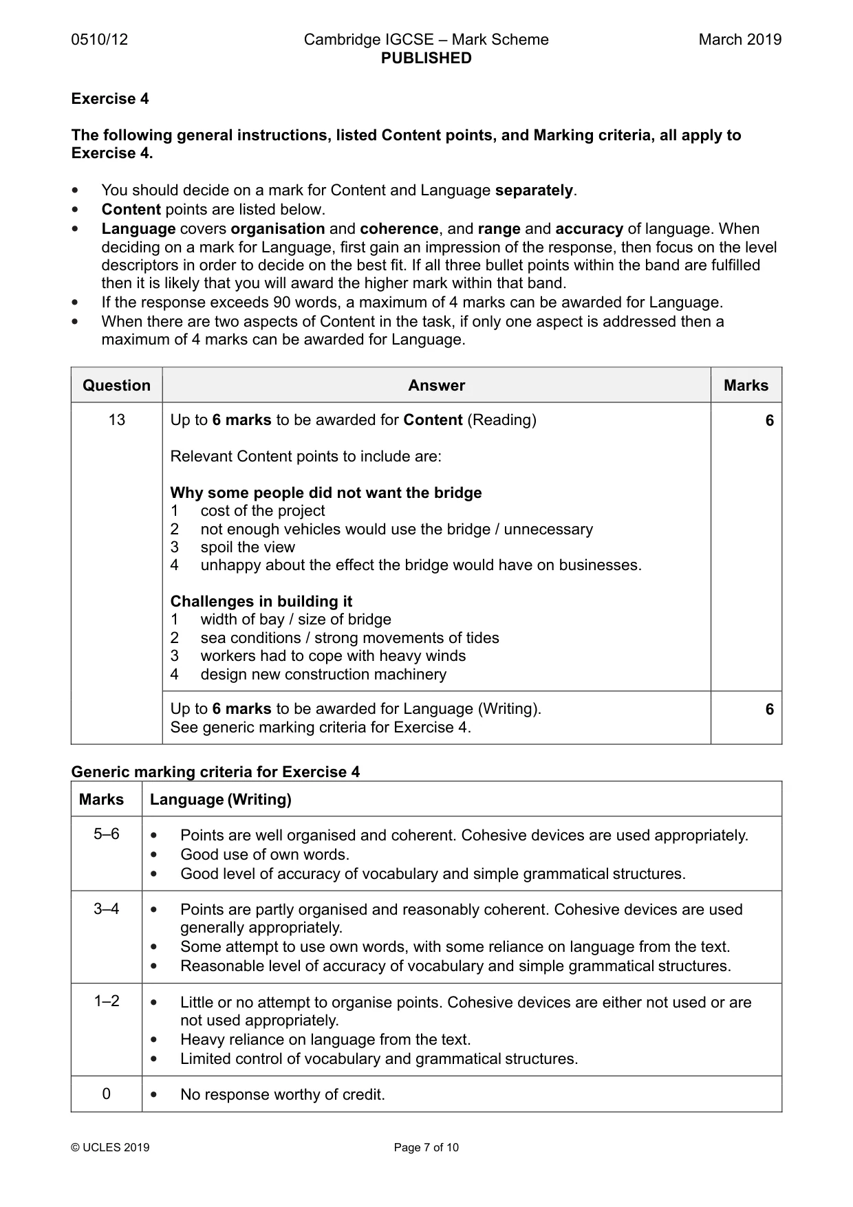 Mark scheme, page 7 of 10