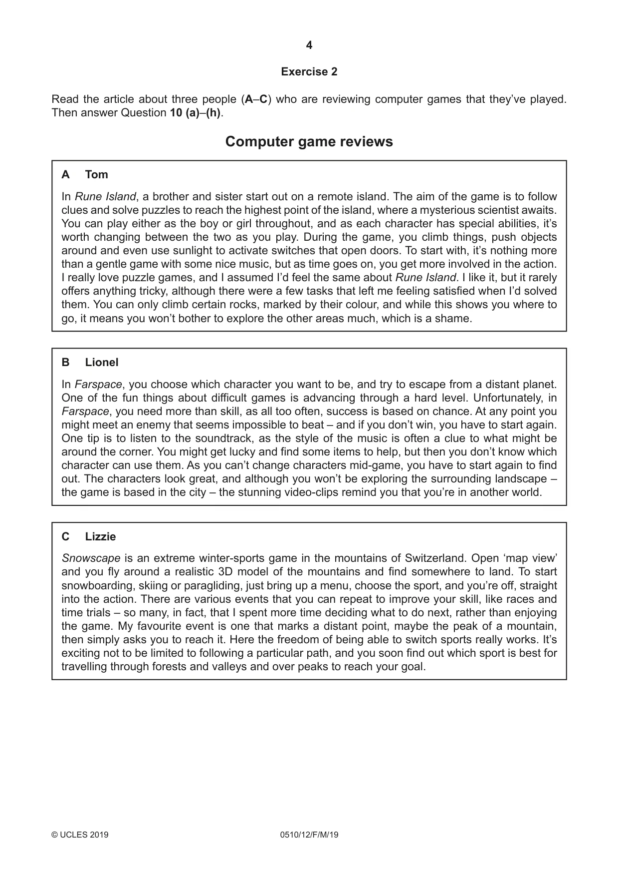 Cambridge IGCSE English - Second Language (oral endorsement) 0510 2019 Feb/March Paper 1 · Variant 2 question paper, page 4 of 16