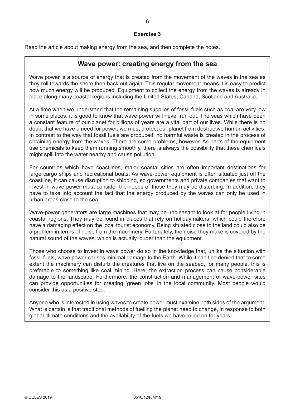 Cambridge IGCSE English - Second Language (oral endorsement) 0510 2019 Feb/March Paper 1 · Variant 2 question paper, page 6 of 16