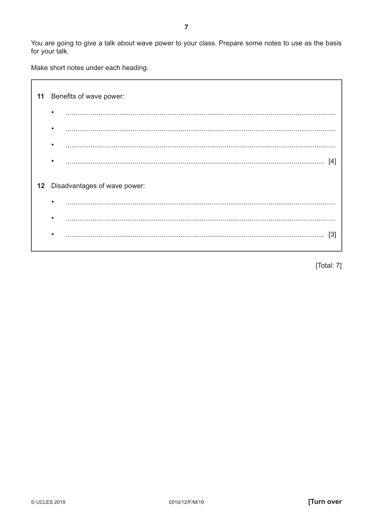 Cambridge IGCSE English - Second Language (oral endorsement) 0510 2019 Feb/March Paper 1 · Variant 2 question paper, page 7 of 16